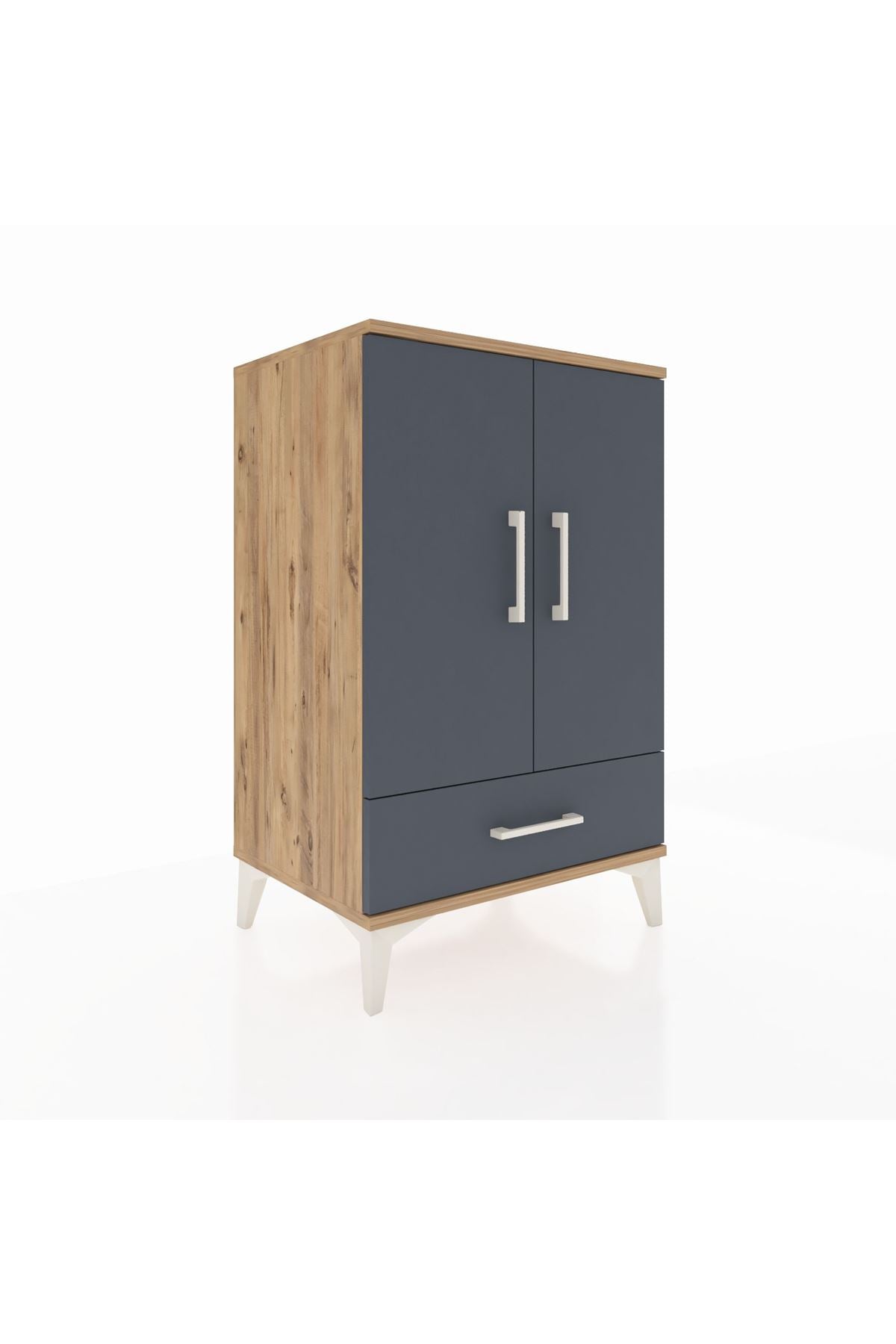 Hyperion Komodin 3 Raflı Tek Çekmeceli 2 Kapaklı 60x44x96 Çam-Antrasit