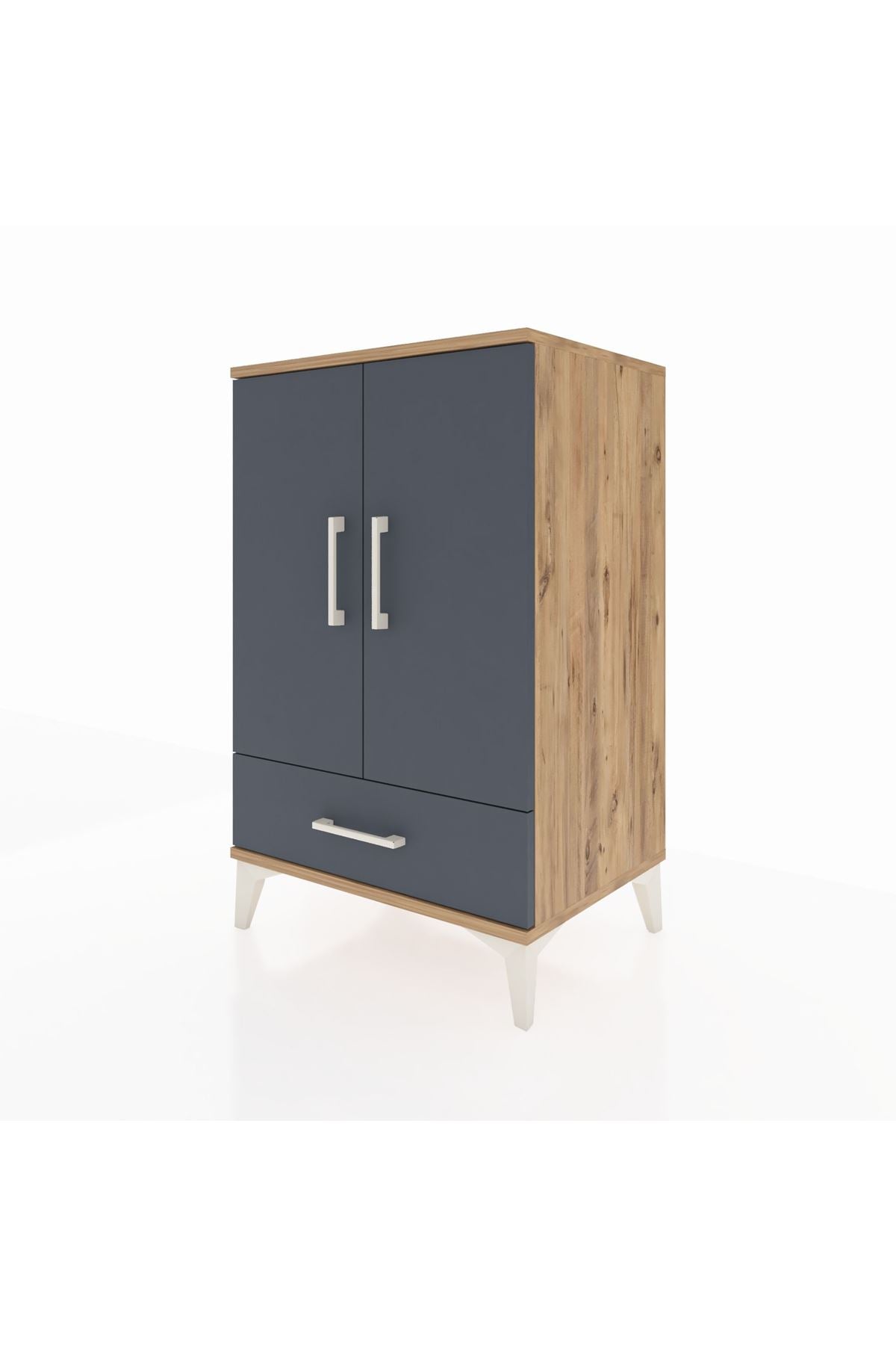 Hyperion Komodin 3 Raflı Tek Çekmeceli 2 Kapaklı 60x44x96 Çam-Antrasit