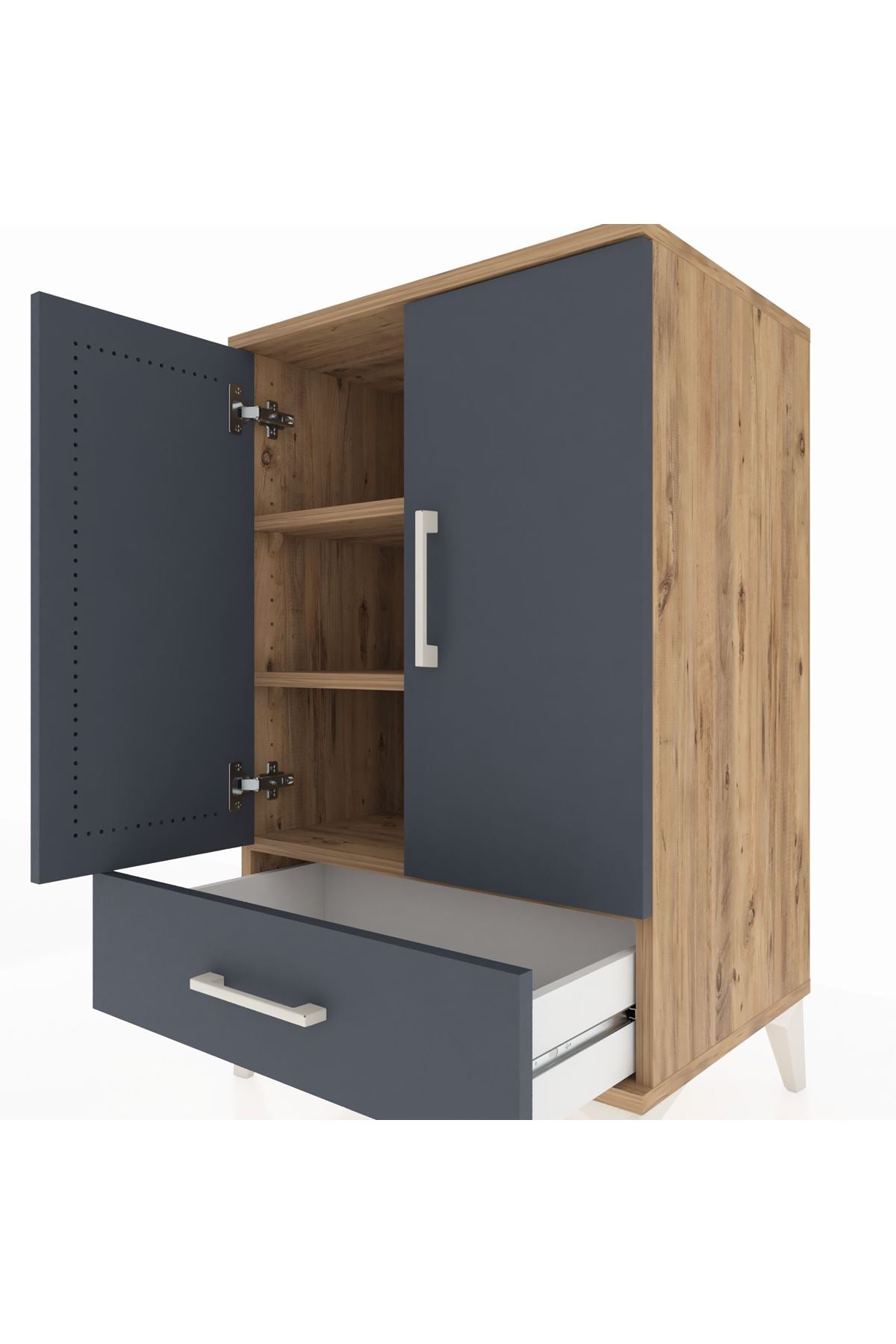 Hyperion Komodin 3 Raflı Tek Çekmeceli 2 Kapaklı 60x44x96 Çam-Antrasit