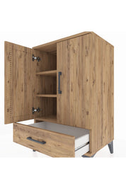Hyperion Komodin 3 Raflı Tek Çekmeceli 2 Kapaklı 60x44x96 Çam-Çam