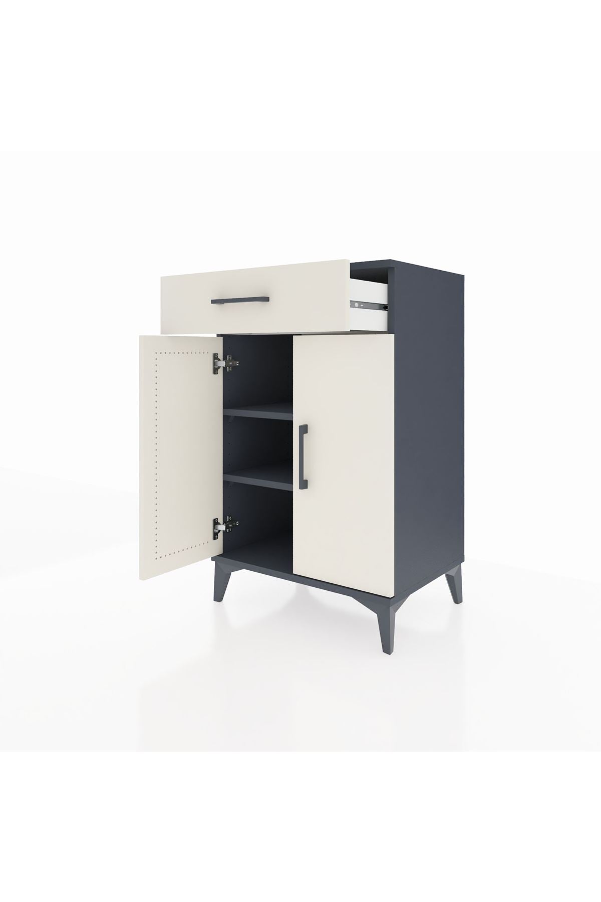 Hyperion Komodin 2 Raflı Tek Çekmeceli 2 Kapaklı 60x44x96 Antrasit-Aytaşı