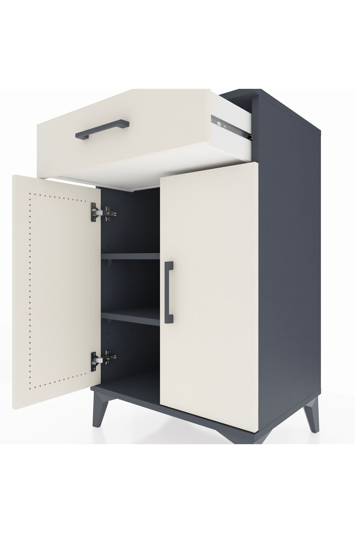 Hyperion Komodin 2 Raflı Tek Çekmeceli 2 Kapaklı 60x44x96 Antrasit-Aytaşı