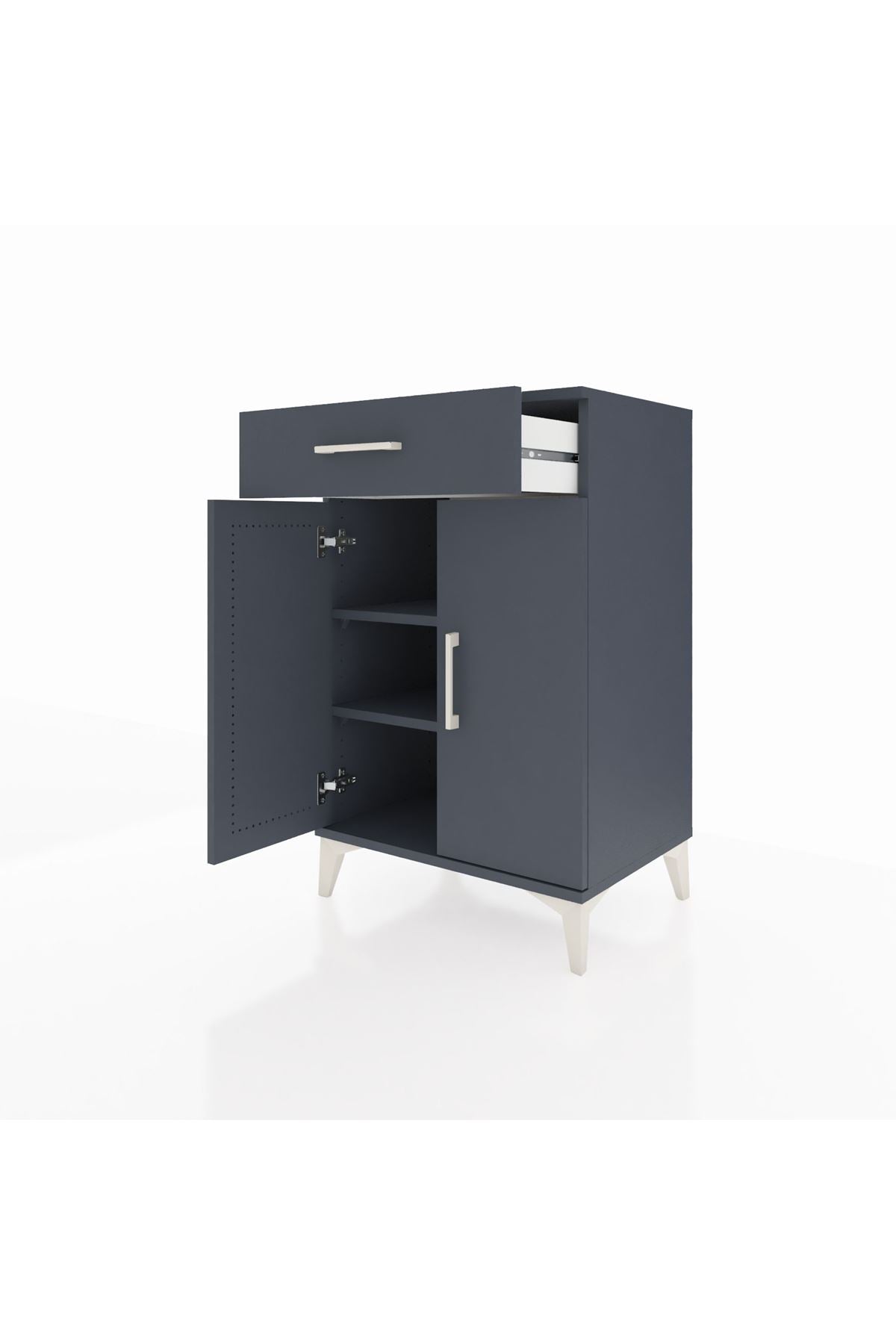 Hyperion Komodin 2 Raflı Tek Çekmeceli 2 Kapaklı 60x44x96 Antrasit-Antrasit