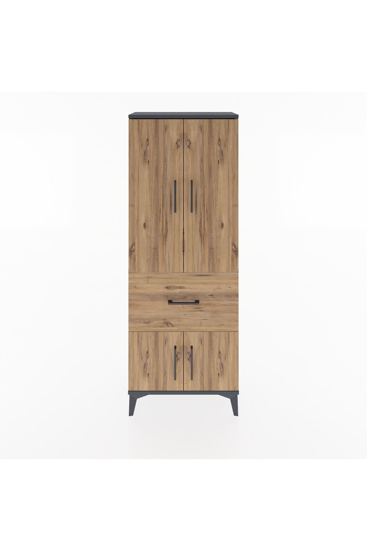 Arges Dolap 3 Raflı Tek Çekmeceli 4 Kapaklı 60x30x163 Antrasit-Çam