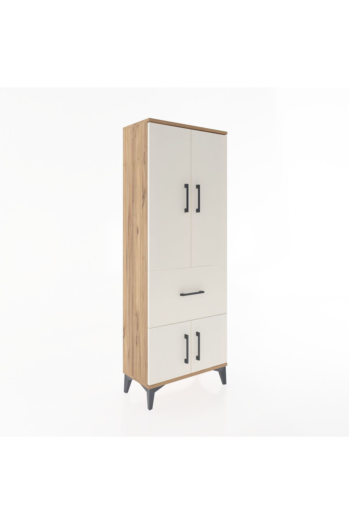 Arges Dolap 3 Raflı Tek Çekmeceli 4 Kapaklı 60x30x163 Çam-Aytaşı