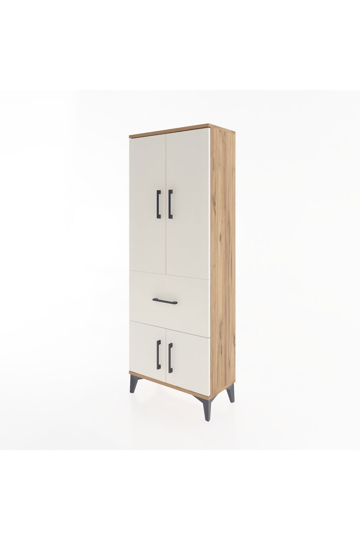 Arges Dolap 3 Raflı Tek Çekmeceli 4 Kapaklı 60x30x163 Çam-Aytaşı