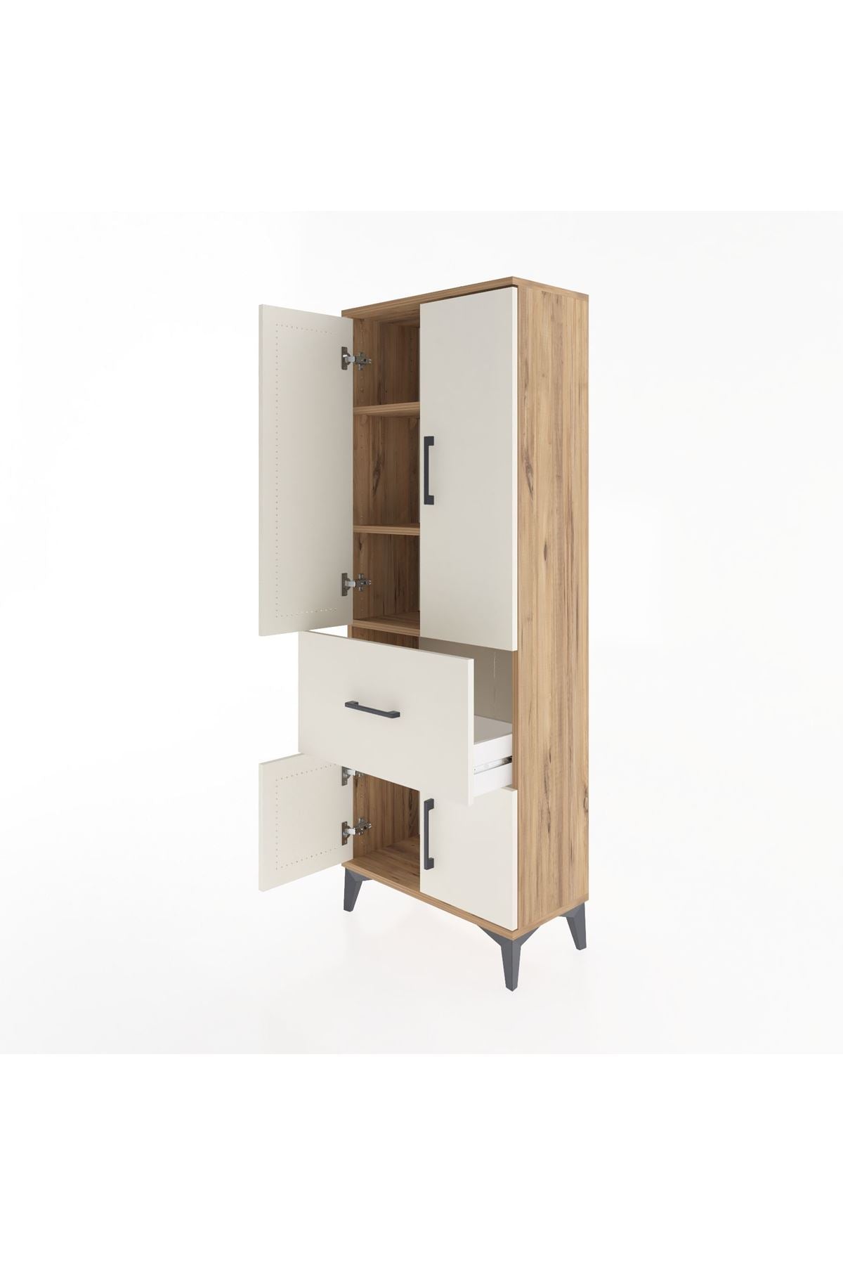 Arges Dolap 3 Raflı Tek Çekmeceli 4 Kapaklı 60x30x163 Çam-Aytaşı