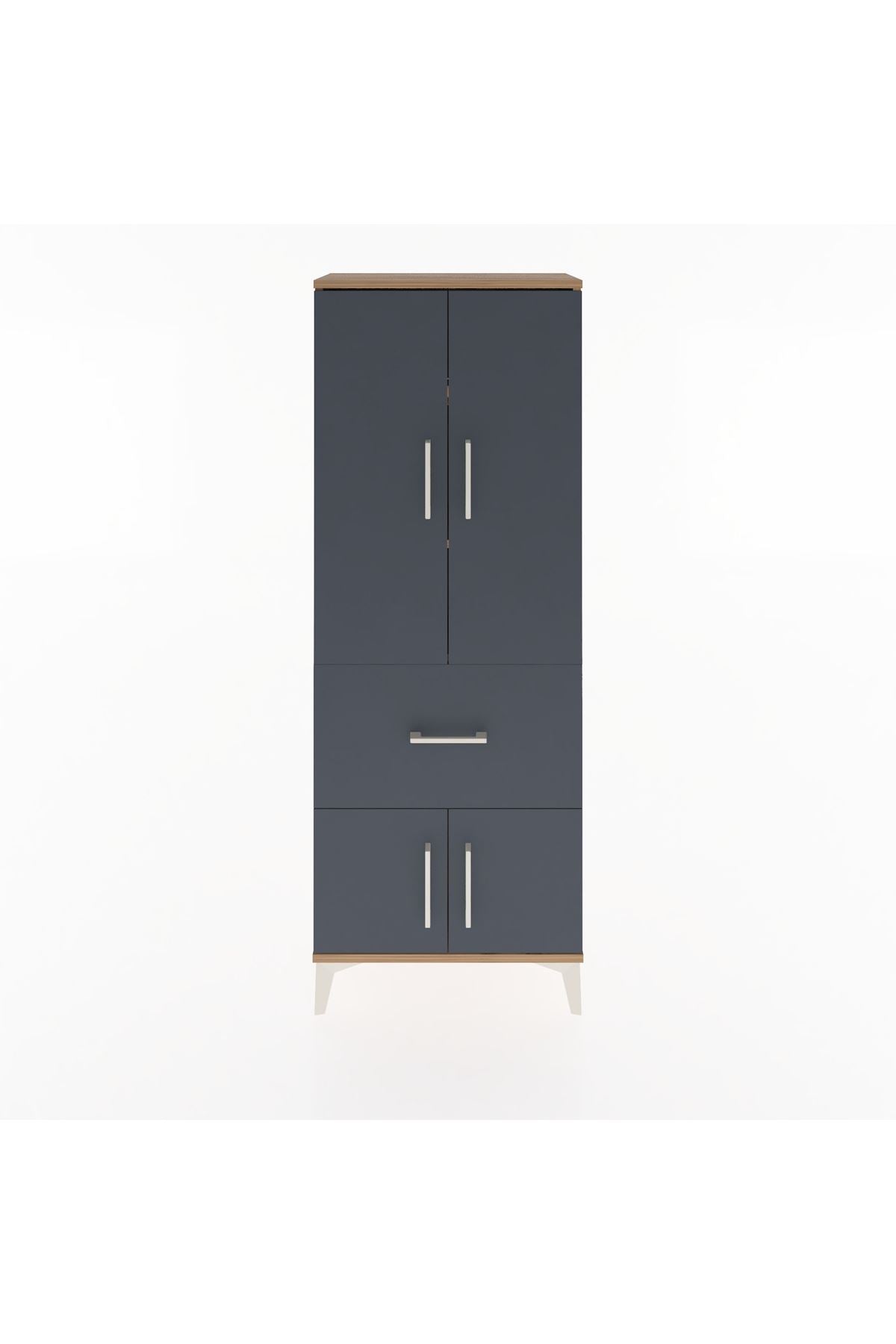 Arges Dolap 3 Raflı Tek Çekmeceli 4 Kapaklı 60x30x163 Çam-Antrasit