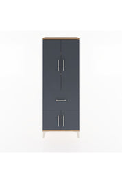 Arges Dolap 3 Raflı Tek Çekmeceli 4 Kapaklı 60x30x163 Çam-Antrasit