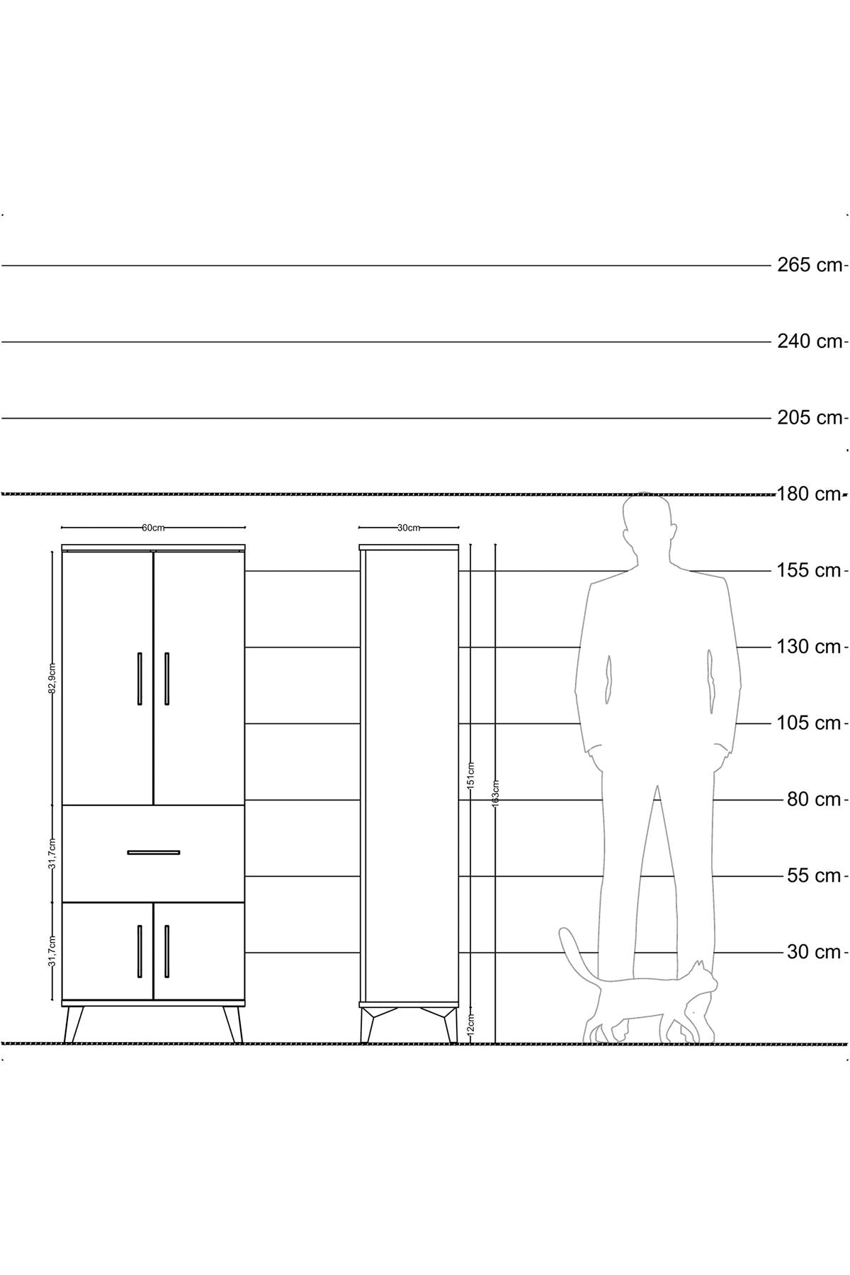 Arges Dolap 3 Raflı Tek Çekmeceli 4 Kapaklı 60x30x163 Çam-Aytaşı