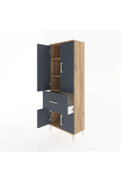 Arges Dolap 3 Raflı Tek Çekmeceli 4 Kapaklı 60x30x163 Çam-Antrasit