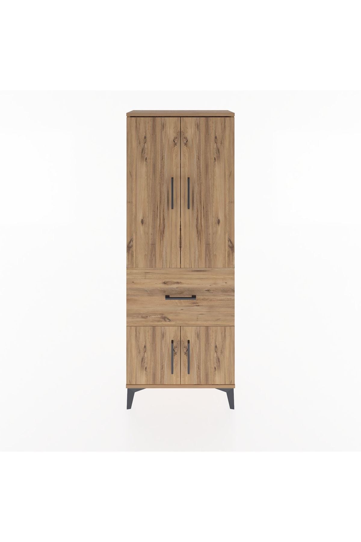 Arges Dolap 3 Raflı Tek Çekmeceli 4 Kapaklı 60x30x163 Çam-Çam