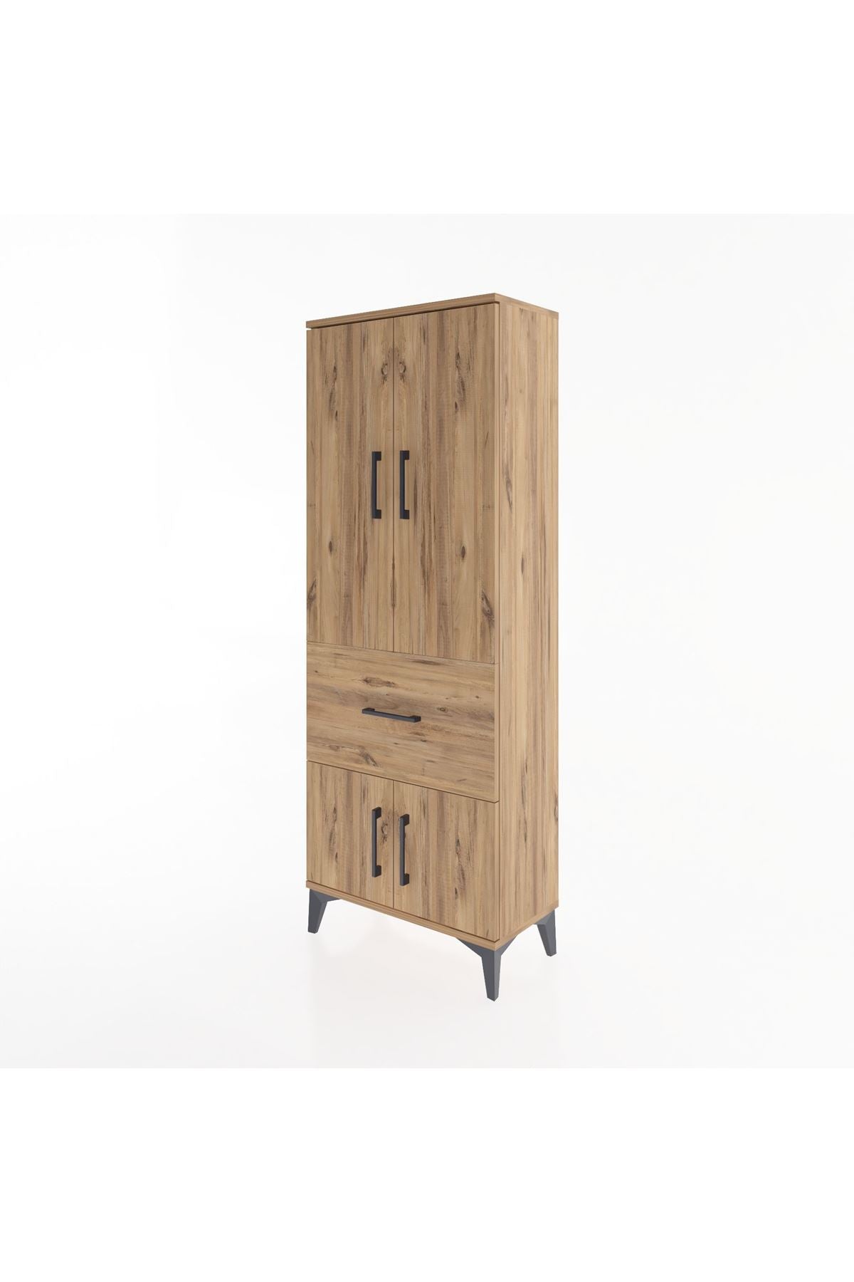 Arges Dolap 3 Raflı Tek Çekmeceli 4 Kapaklı 60x30x163 Çam-Çam