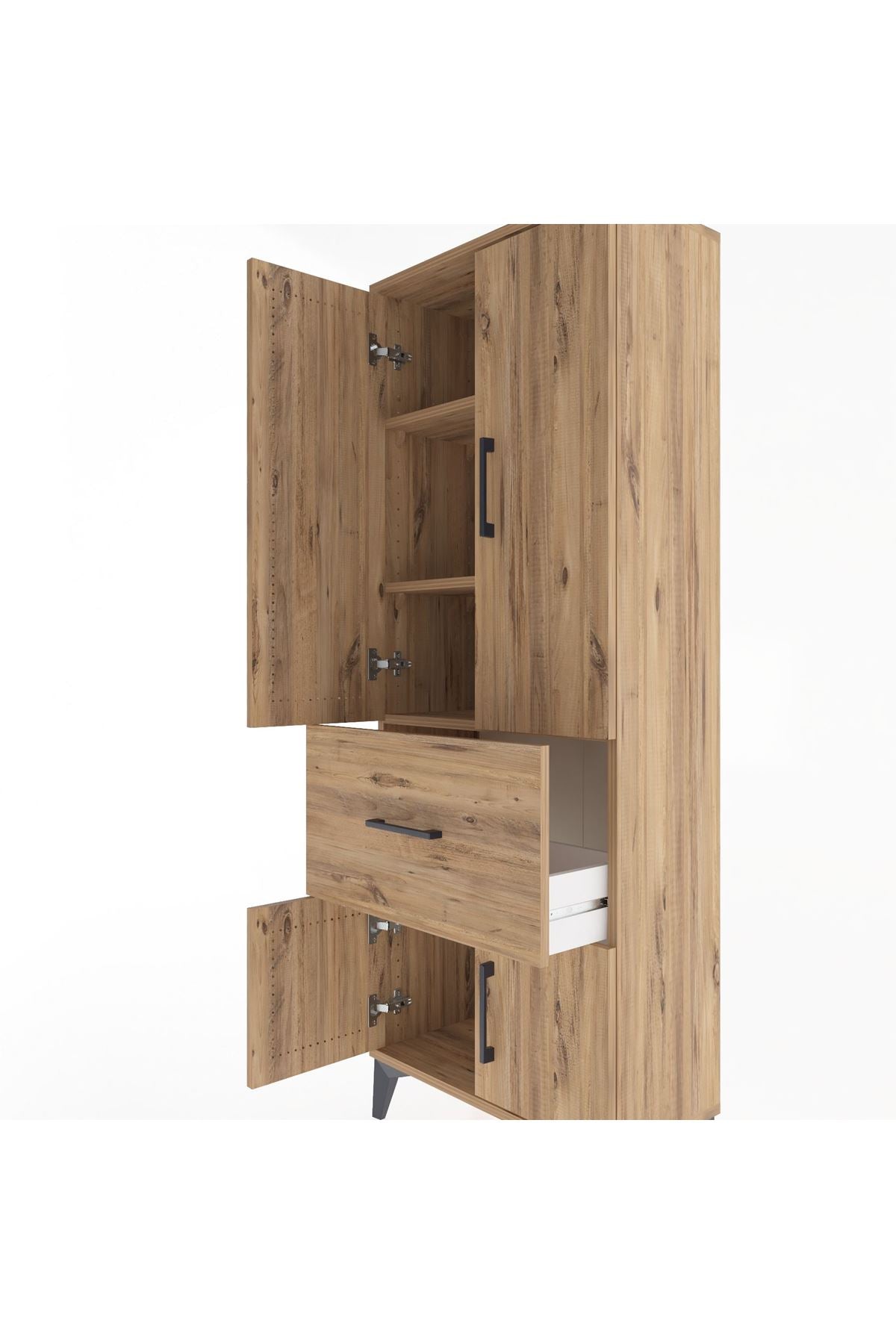 Arges Dolap 3 Raflı Tek Çekmeceli 4 Kapaklı 60x30x163 Çam-Çam