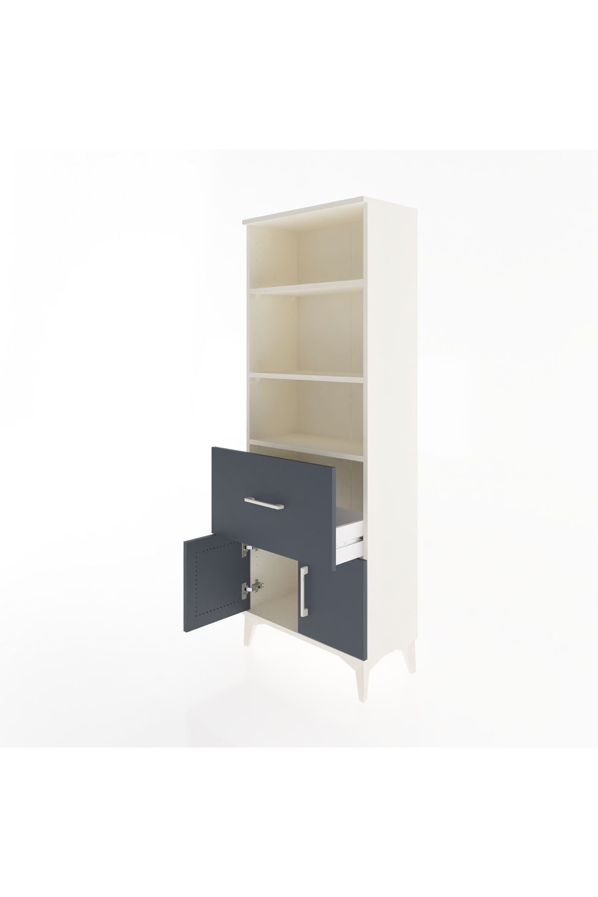 Arges Dolap 3 Raflı Tek Çekmeceli 2 Kapaklı 60x30x163 Aytaşı-Antrasit