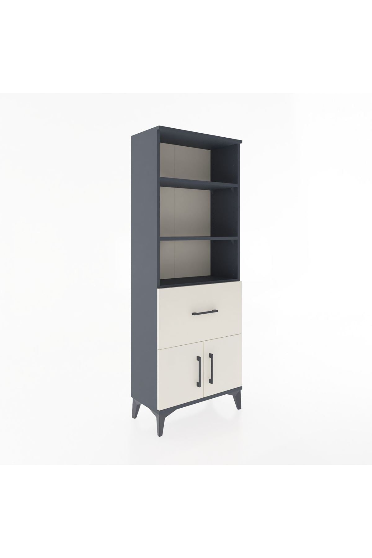 Arges Dolap 3 Raflı Tek Çekmeceli 2 Kapaklı 60x30x163 Antrasit-Aytaşı