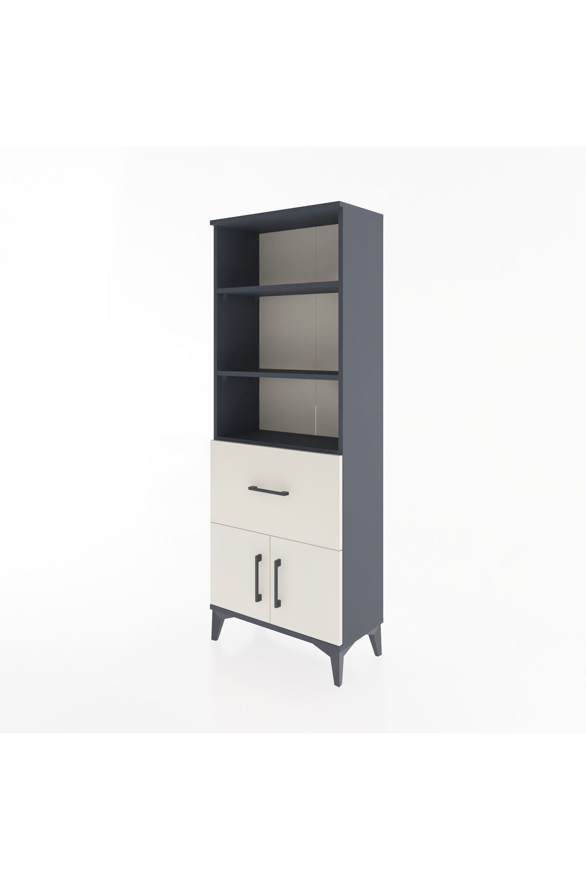 Arges Dolap 3 Raflı Tek Çekmeceli 2 Kapaklı 60x30x163 Antrasit-Aytaşı