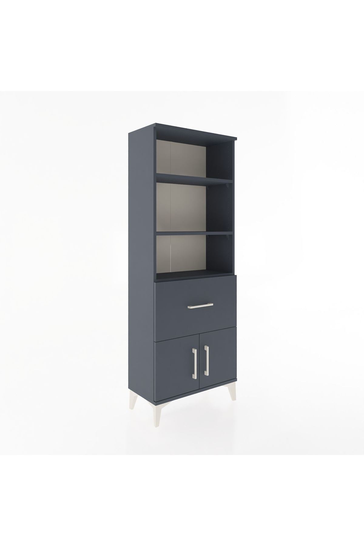 Arges Dolap 3 Raflı Tek Çekmeceli 2 Kapaklı 60x30x163 Antrasit-Antrasit