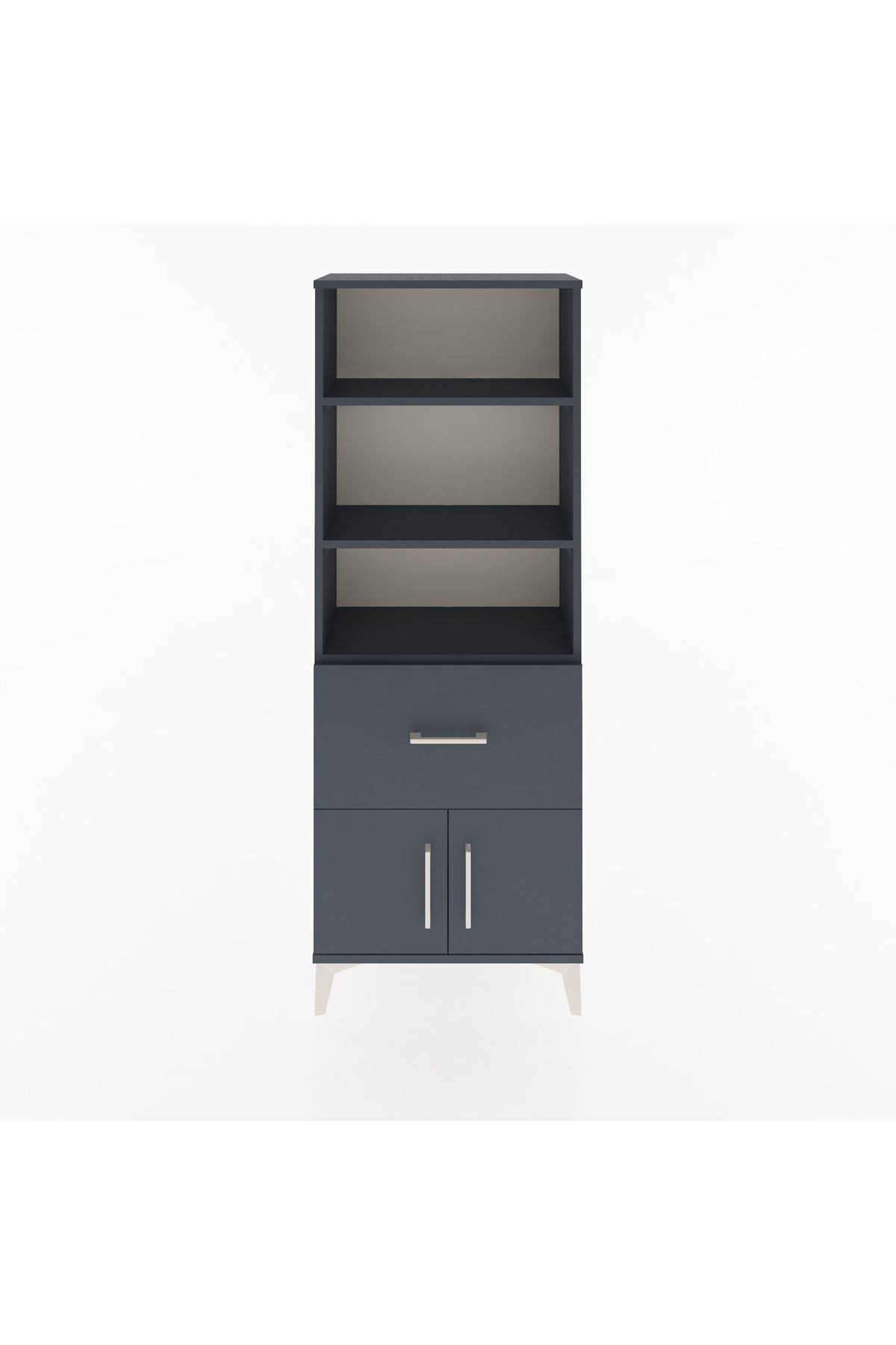 Arges Dolap 3 Raflı Tek Çekmeceli 2 Kapaklı 60x30x163 Antrasit-Antrasit