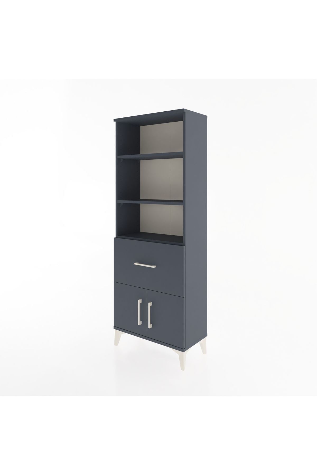 Arges Dolap 3 Raflı Tek Çekmeceli 2 Kapaklı 60x30x163 Antrasit-Antrasit