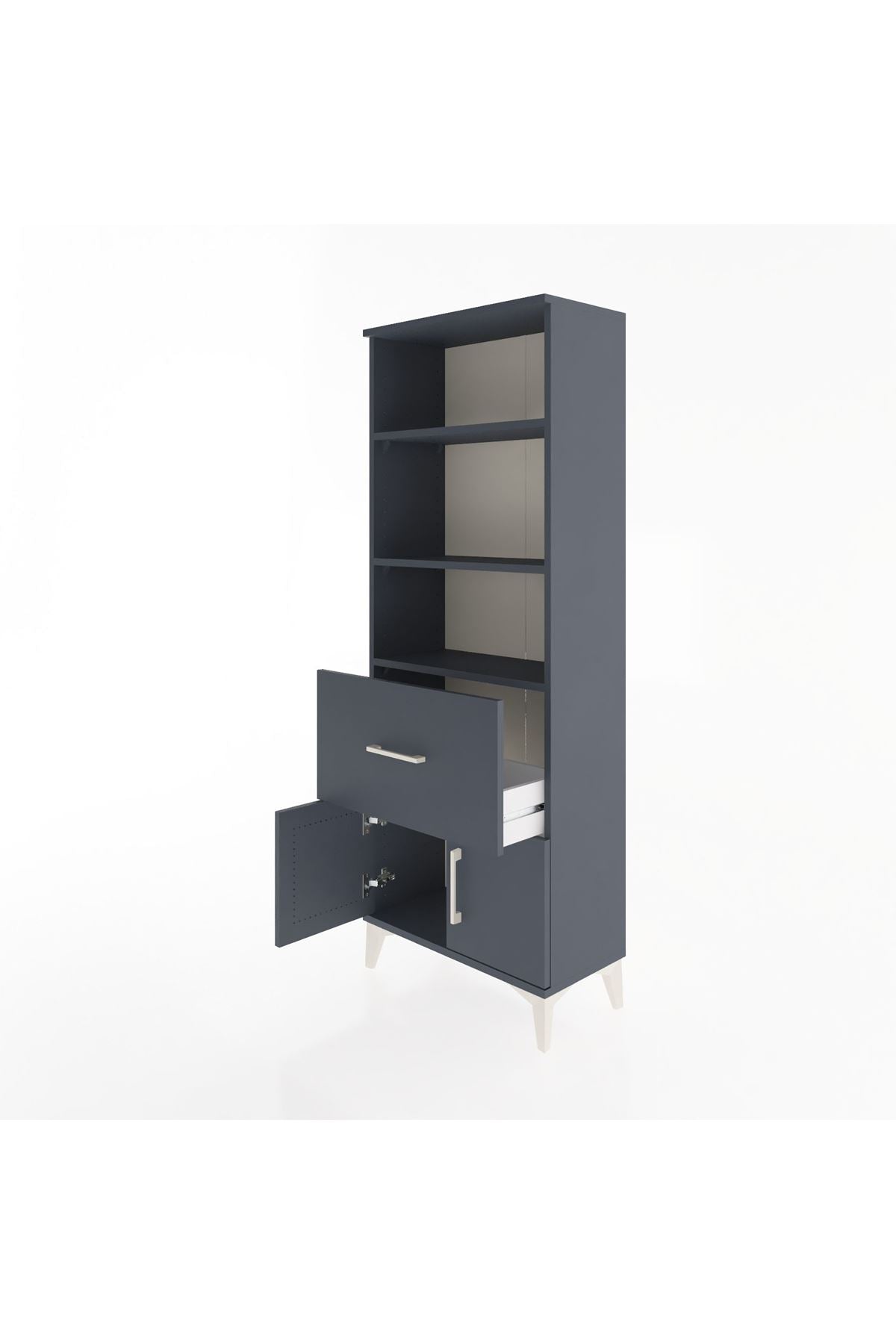 Arges Dolap 3 Raflı Tek Çekmeceli 2 Kapaklı 60x30x163 Antrasit-Antrasit