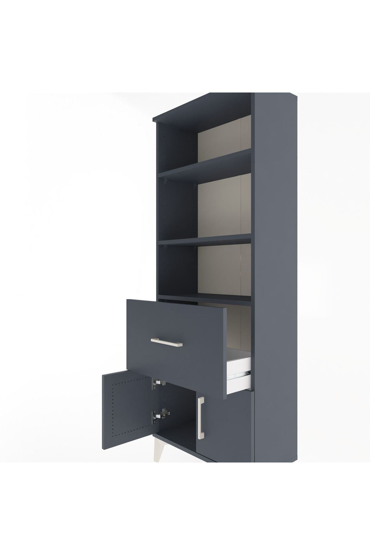 Arges Dolap 3 Raflı Tek Çekmeceli 2 Kapaklı 60x30x163 Antrasit-Antrasit