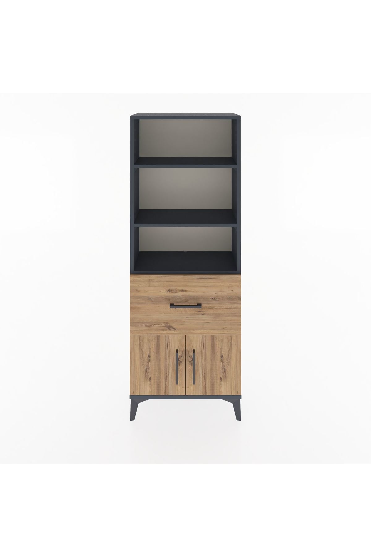 Arges Dolap 3 Raflı Tek Çekmeceli 2 Kapaklı 60x30x163 Antrasit-Çam