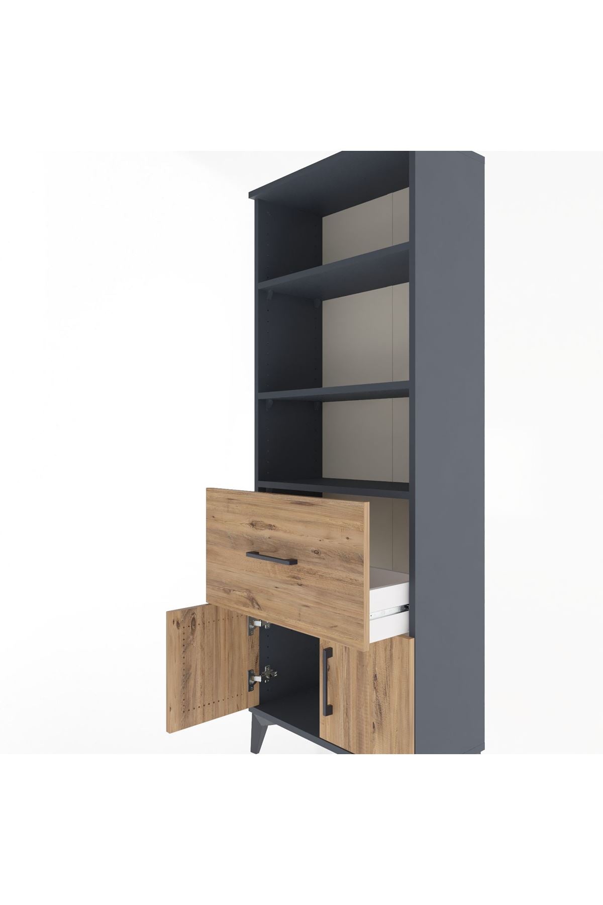 Arges Dolap 3 Raflı Tek Çekmeceli 2 Kapaklı 60x30x163 Antrasit-Çam