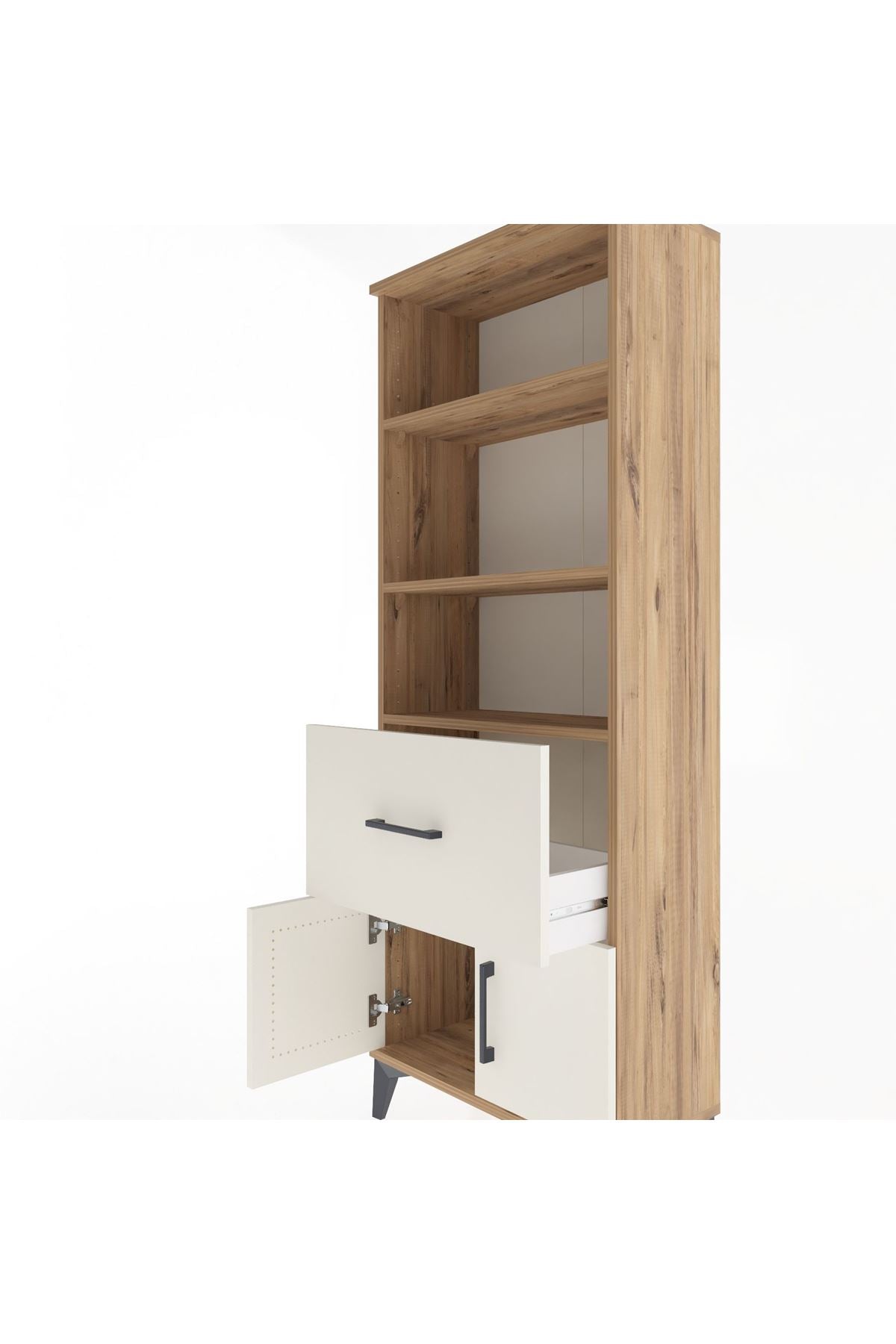 Arges Dolap 3 Raflı Tek Çekmeceli 2 Kapaklı 60x30x163 Çam-Aytaşı