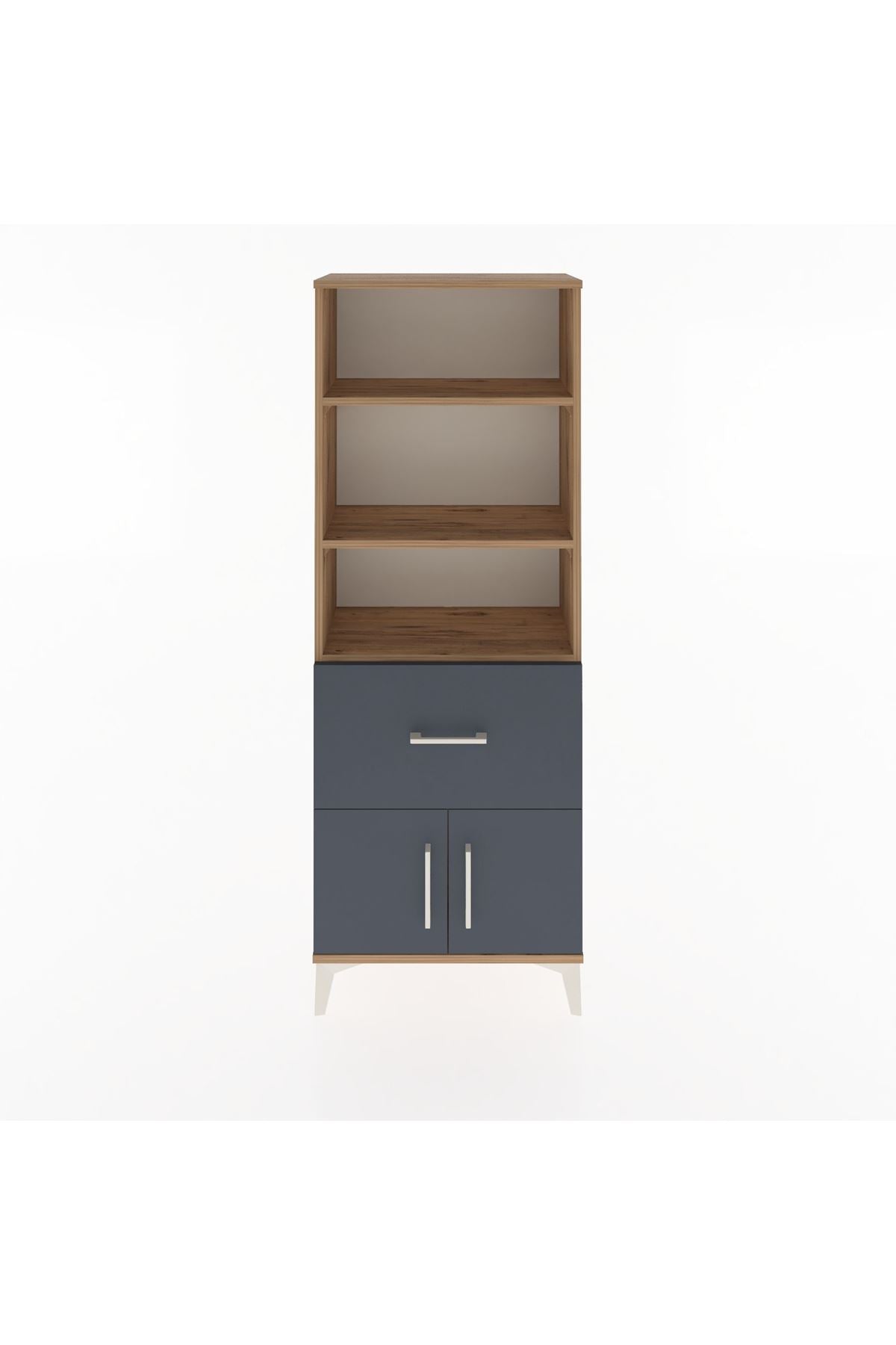 Arges Dolap 3 Raflı Tek Çekmeceli 2 Kapaklı 60x30x163 Çam-Antrasit