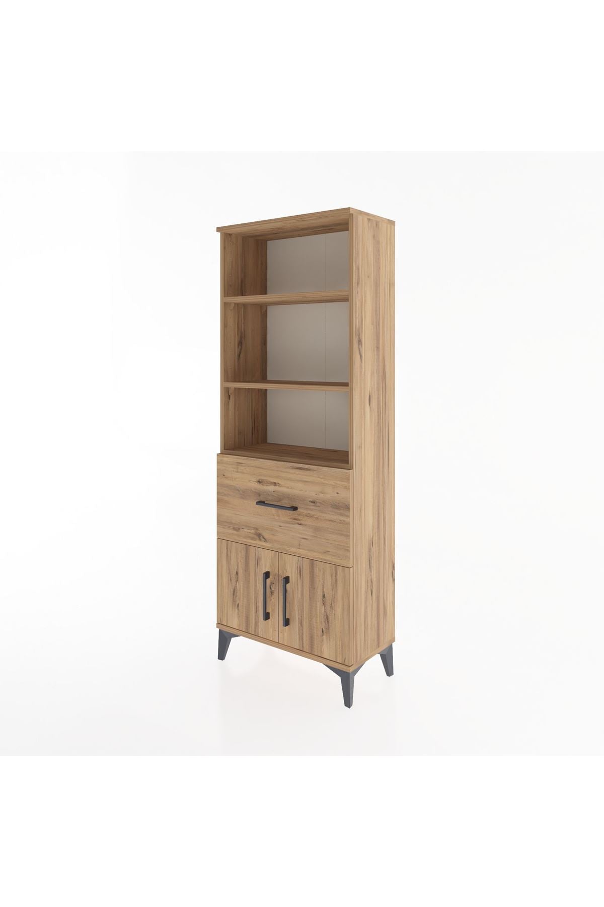 Arges Dolap 3 Raflı Tek Çekmeceli 2 Kapaklı 60x30x163 Çam-Çam