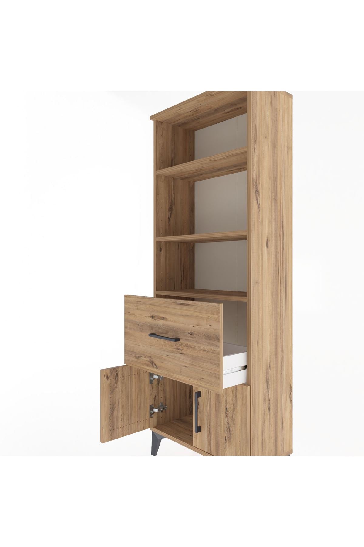 Arges Dolap 3 Raflı Tek Çekmeceli 2 Kapaklı 60x30x163 Çam-Çam