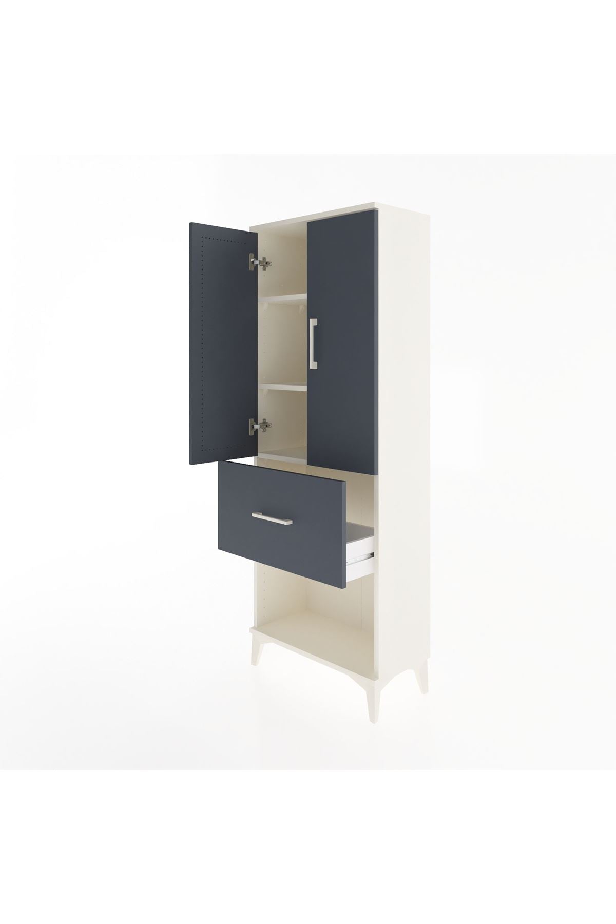 Arges Dolap 3 Raflı Tek Çekmeceli 2 Kapaklı 60x30x163 Aytaşı-Antrasit