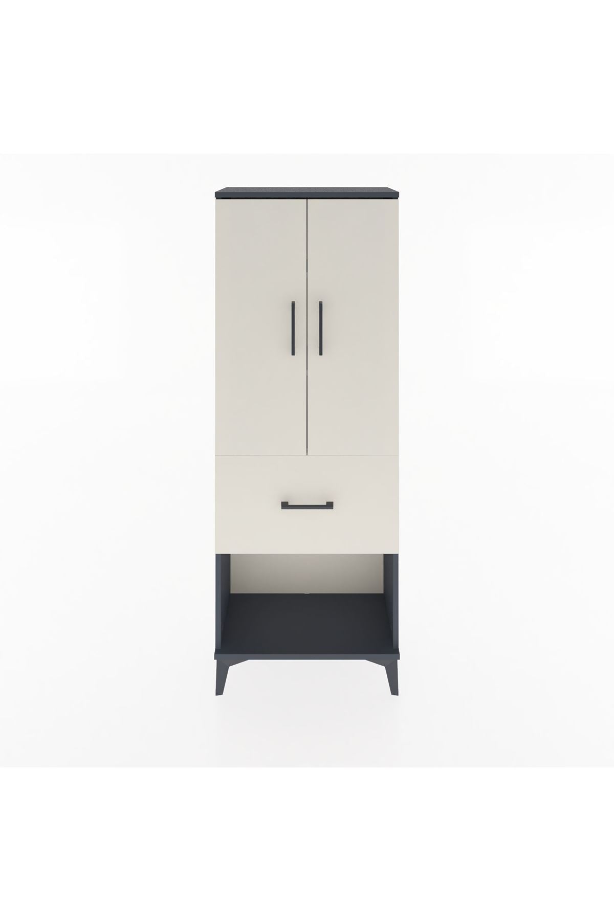 Arges Dolap 3 Raflı Tek Çekmeceli 2 Kapaklı 60x30x163 Antrasit-Aytaşı