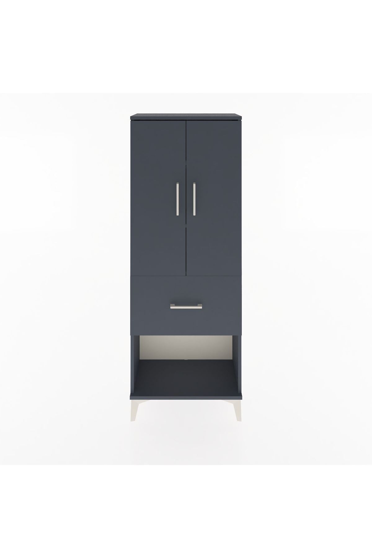 Arges Dolap 3 Raflı Tek Çekmeceli 2 Kapaklı 60x30x163 Antrasit-Antrasit