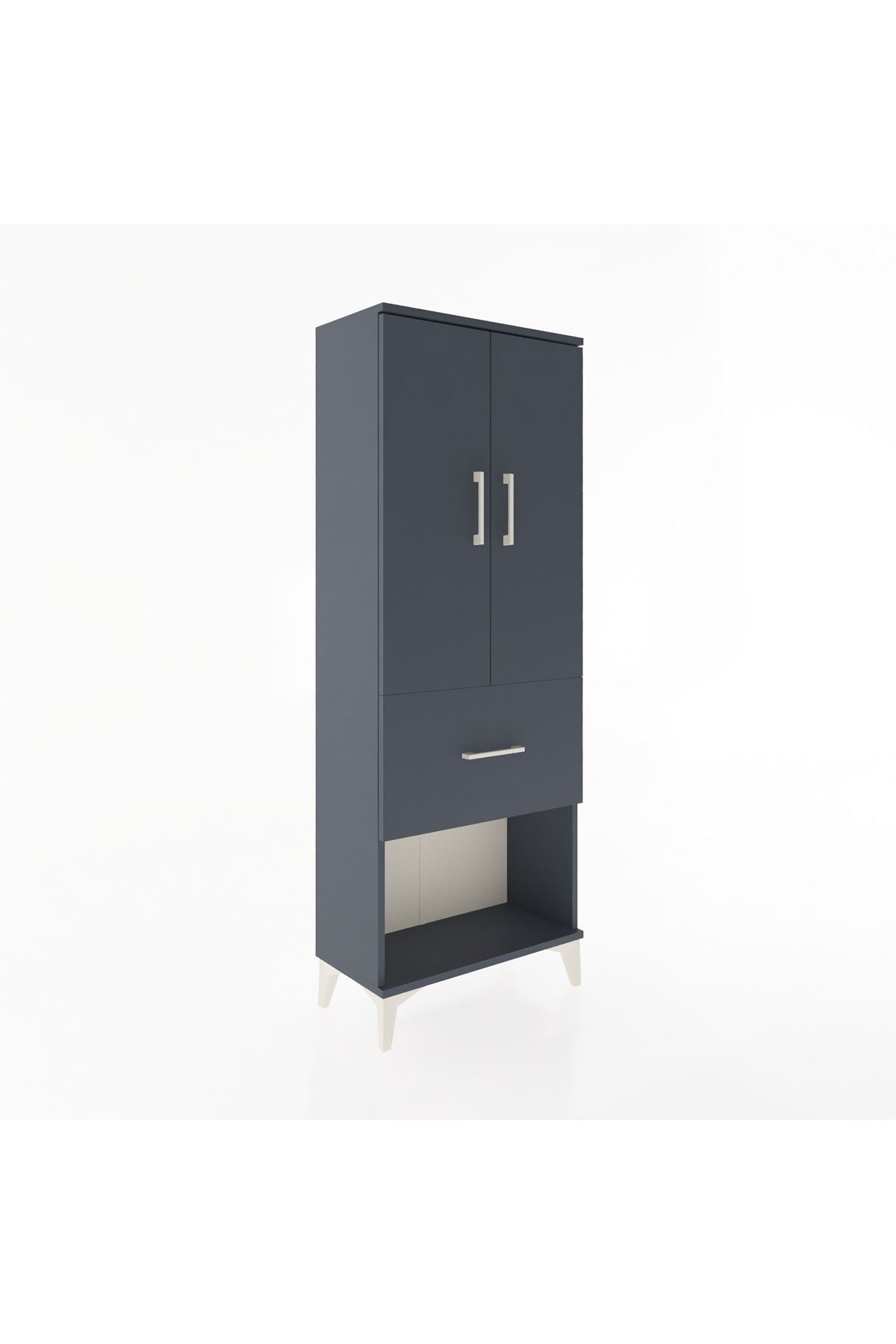 Arges Dolap 3 Raflı Tek Çekmeceli 2 Kapaklı 60x30x163 Antrasit-Antrasit