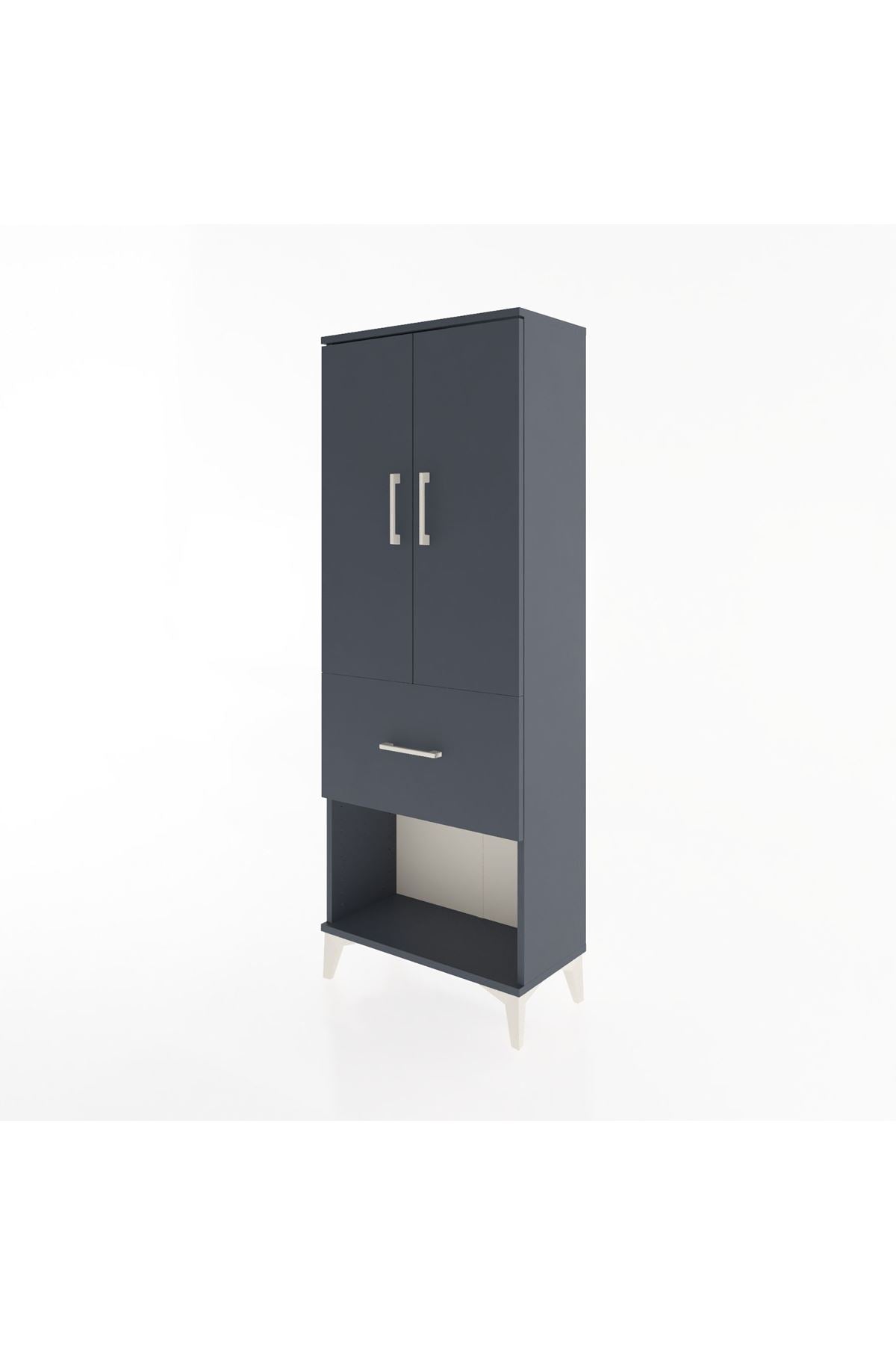 Arges Dolap 3 Raflı Tek Çekmeceli 2 Kapaklı 60x30x163 Antrasit-Antrasit