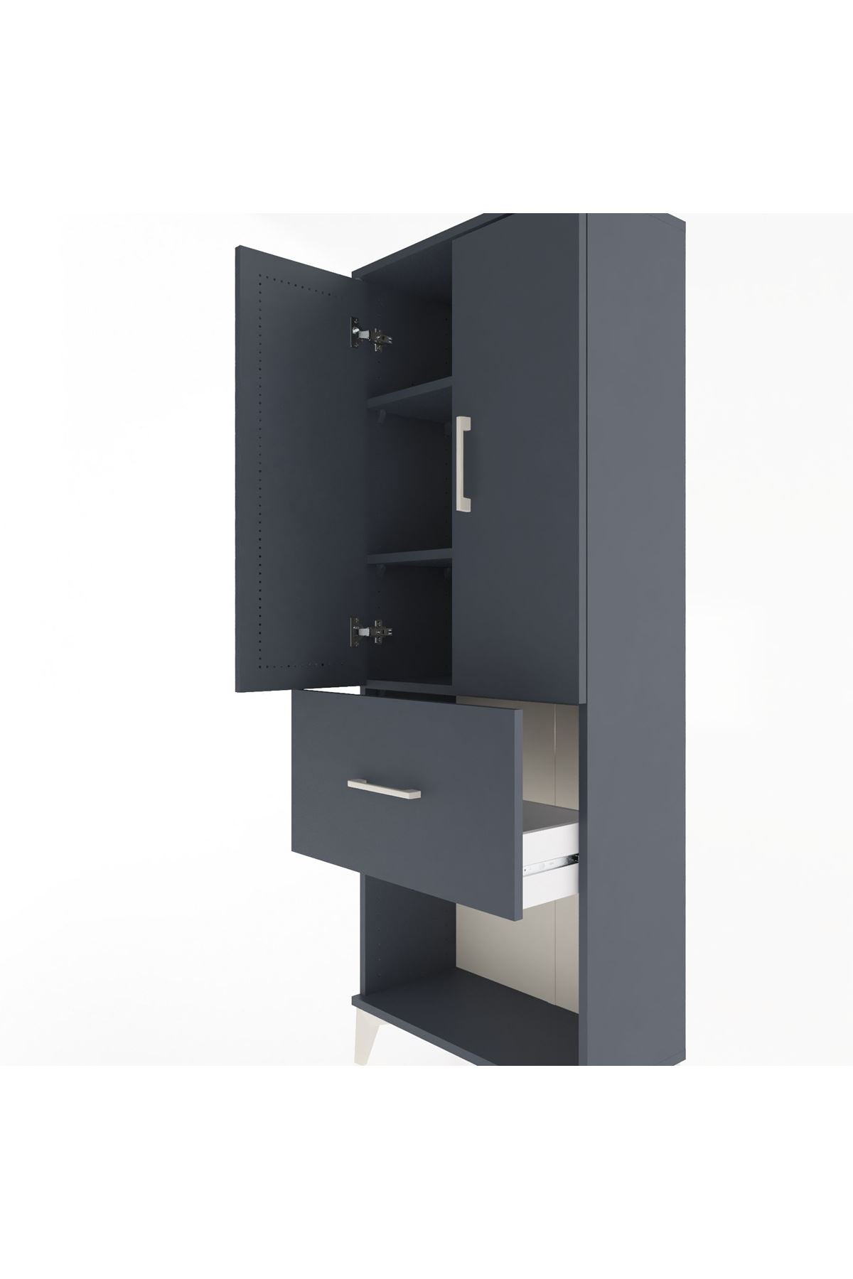 Arges Dolap 3 Raflı Tek Çekmeceli 2 Kapaklı 60x30x163 Antrasit-Antrasit