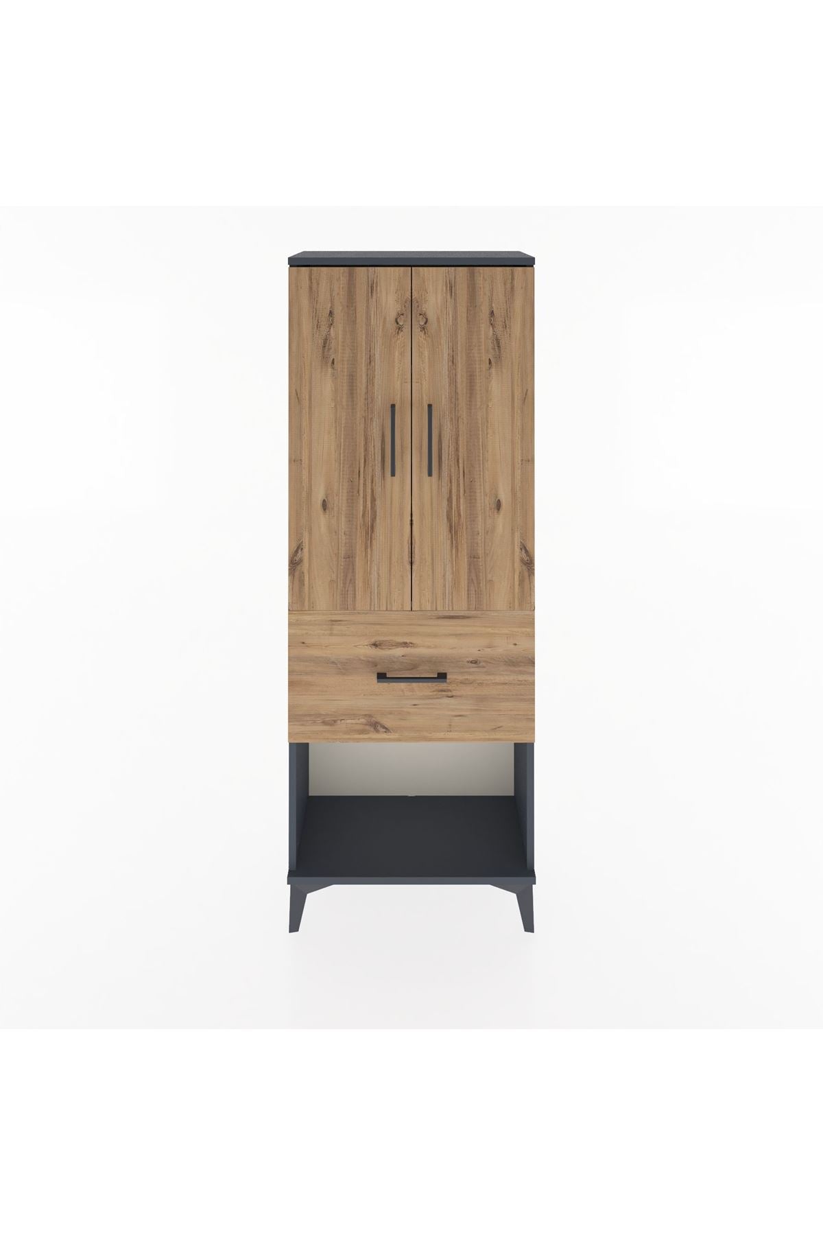 Arges Dolap 3 Raflı Tek Çekmeceli 2 Kapaklı 60x30x163 Antrasit-Çam