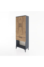 Arges Dolap 3 Raflı Tek Çekmeceli 2 Kapaklı 60x30x163 Antrasit-Çam