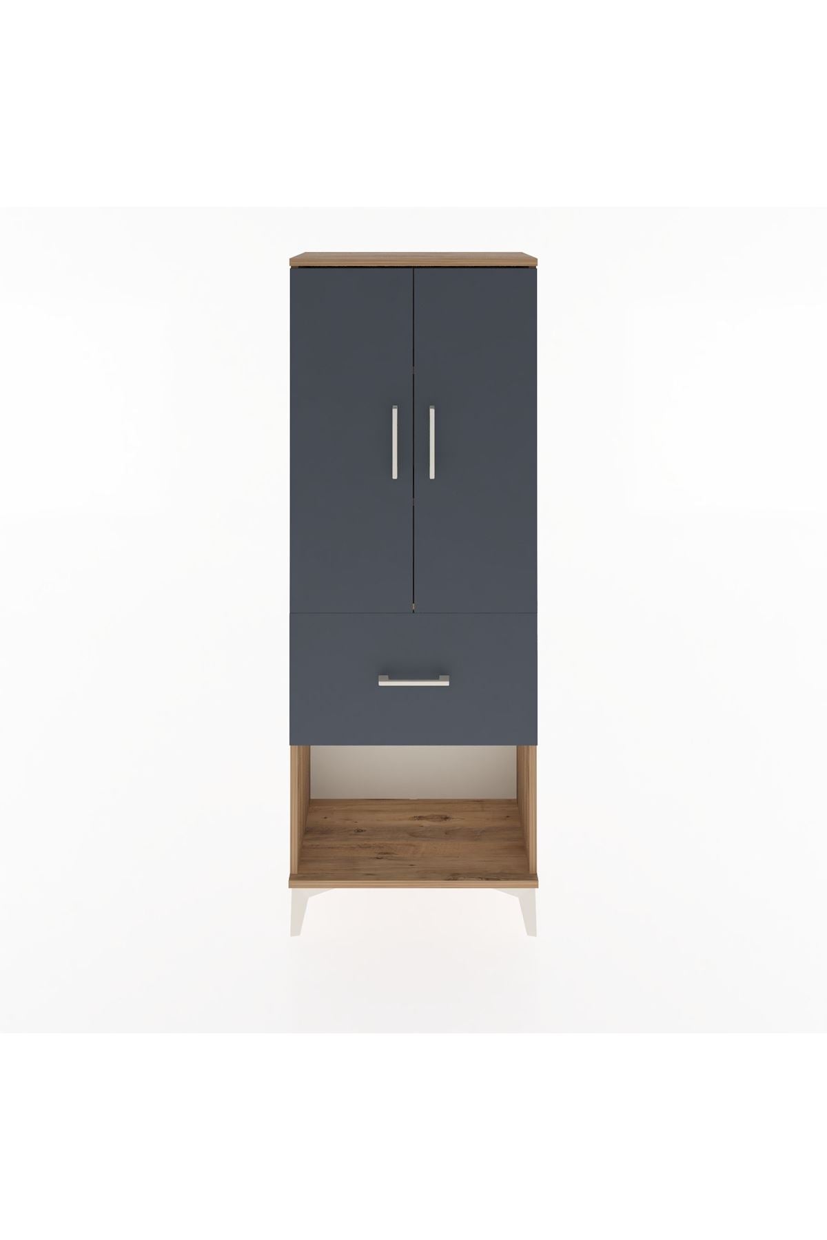 Arges Dolap 3 Raflı Tek Çekmeceli 2 Kapaklı 60x30x163 Çam-Antrasit