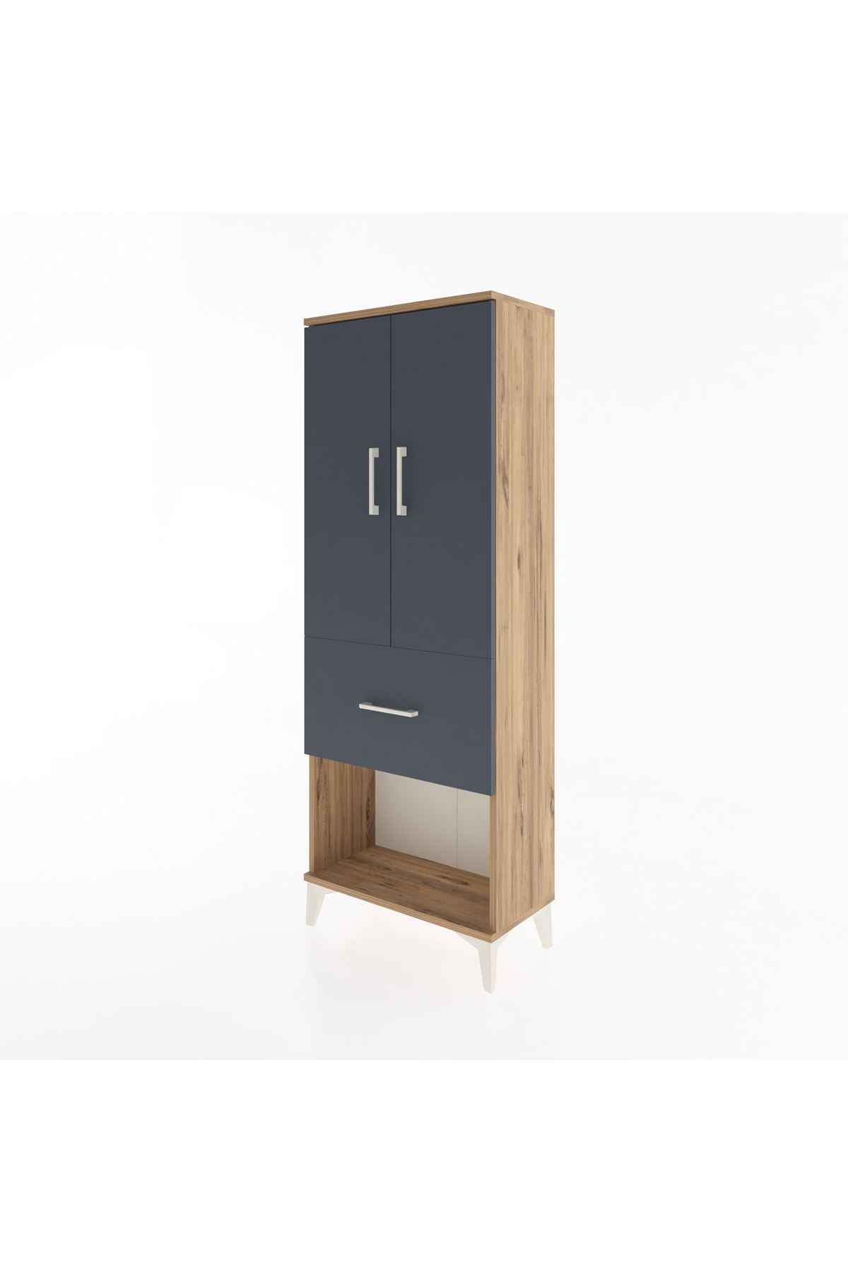 Arges Dolap 3 Raflı Tek Çekmeceli 2 Kapaklı 60x30x163 Çam-Antrasit