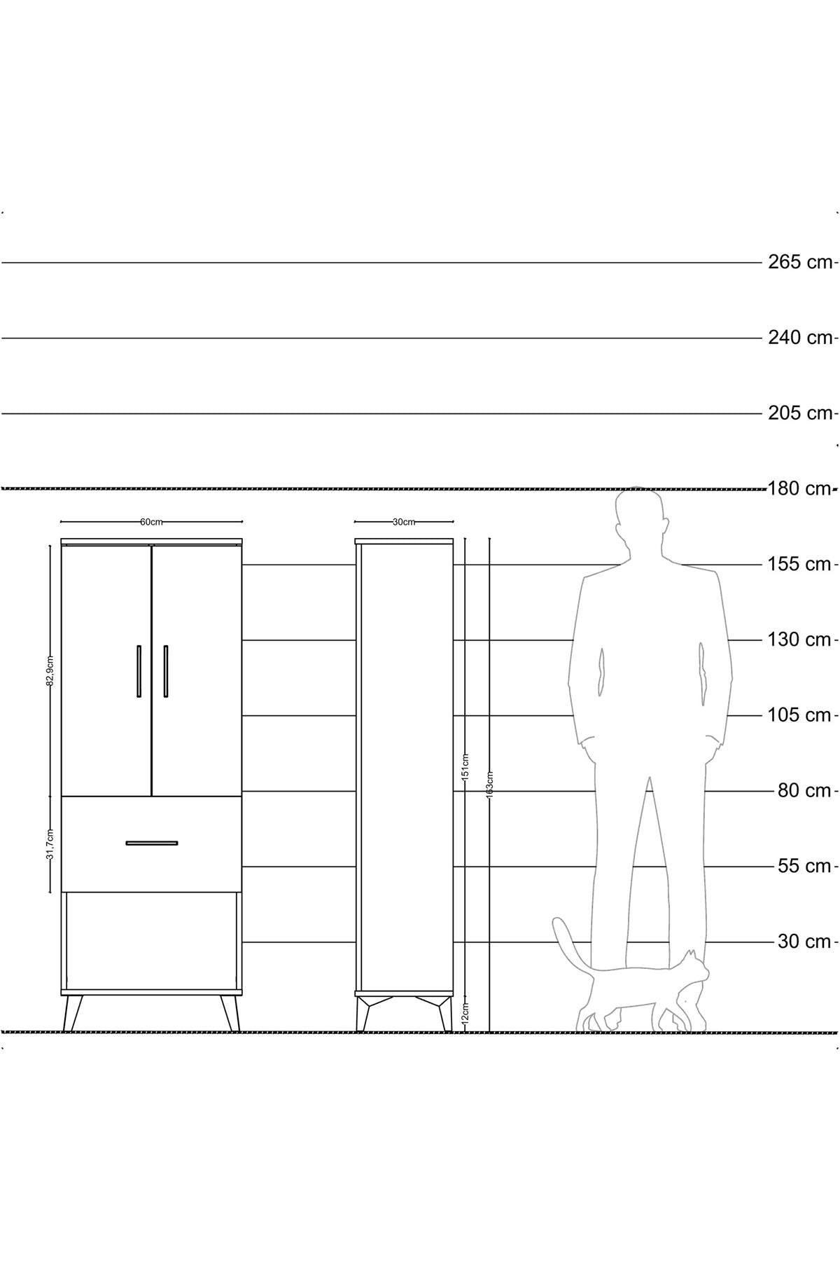 Arges Dolap 3 Raflı Tek Çekmeceli 2 Kapaklı 60x30x163 Çam-Antrasit