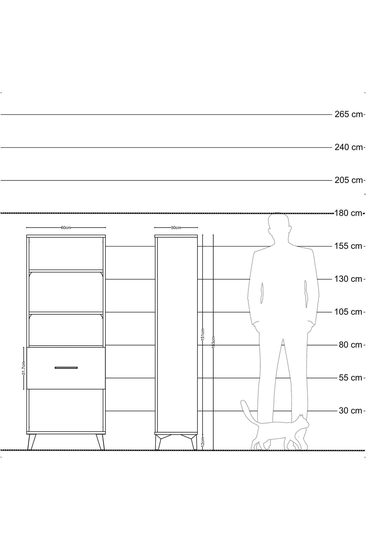 Arges Dolap 3 Raflı Tek Çekmeceli 60x30x163 Çam-Antrasit