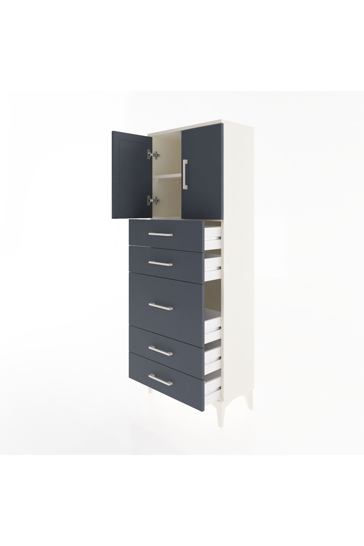 Arges Dolap 2 Raflı 5 Çekmeceli 2 Kapaklı 60x30x163 Aytaşı-Antrasit