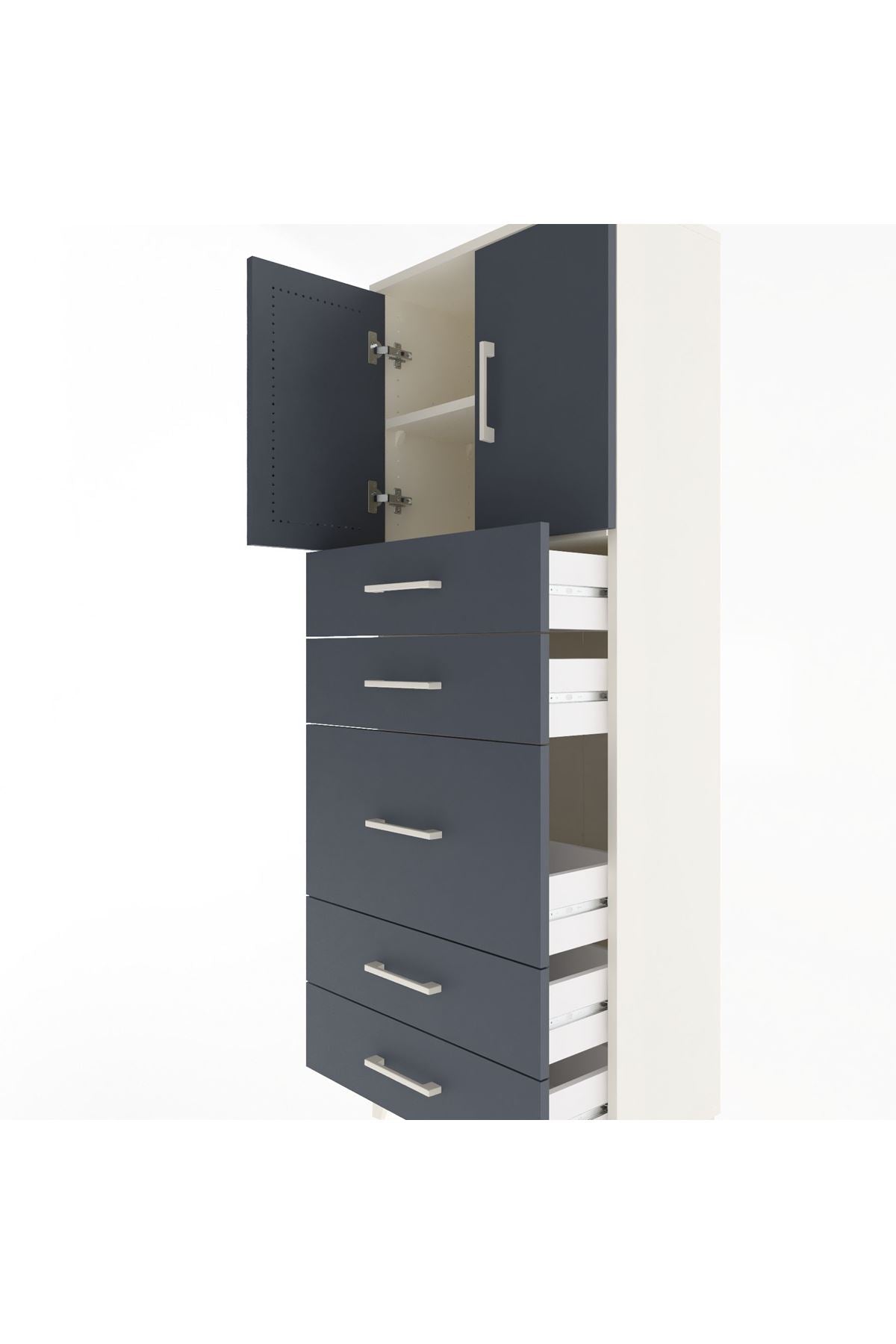 Arges Dolap 2 Raflı 5 Çekmeceli 2 Kapaklı 60x30x163 Aytaşı-Antrasit