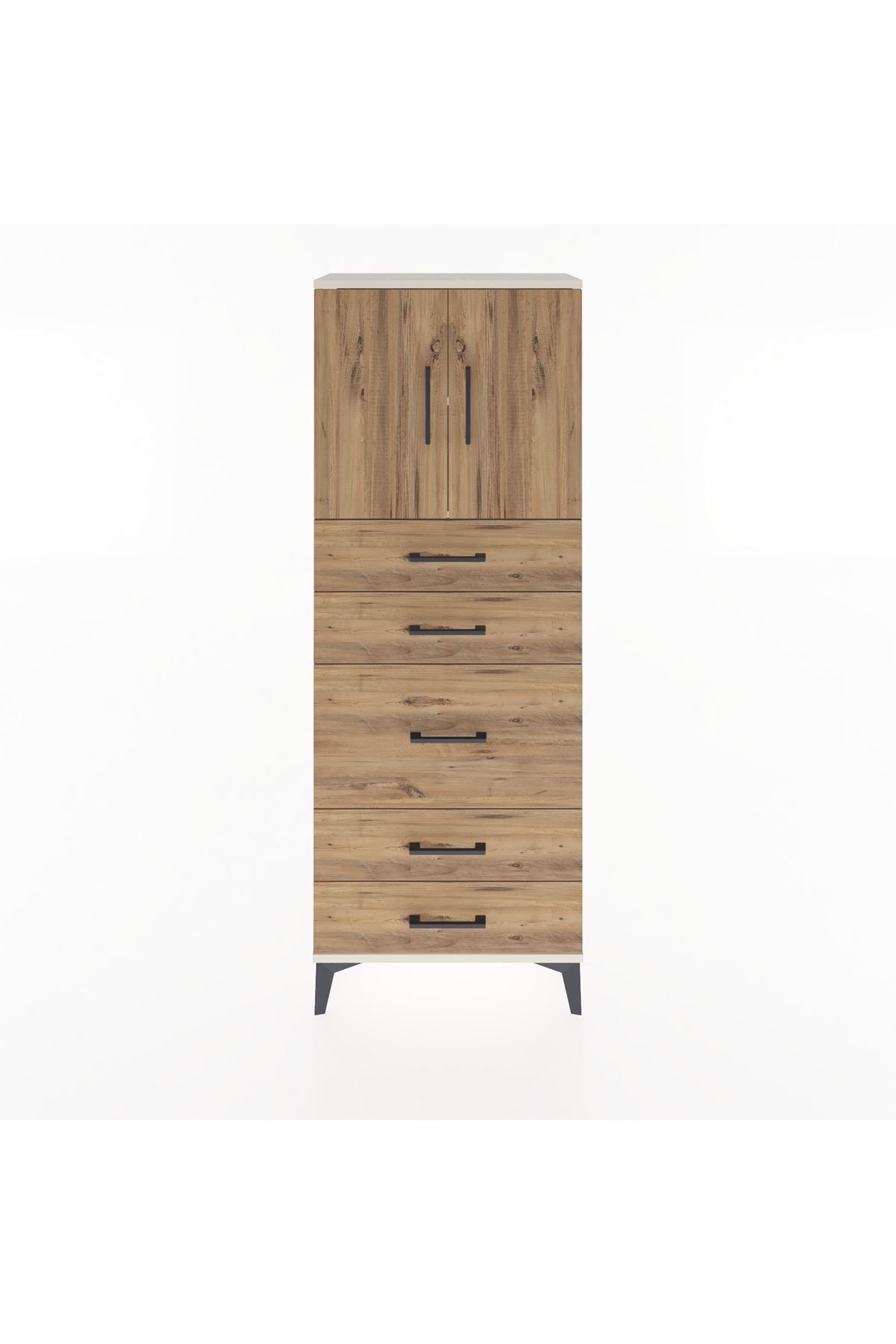 Arges Dolap 2 Raflı 5 Çekmeceli 2 Kapaklı 60x30x163 Aytaşı-Çam