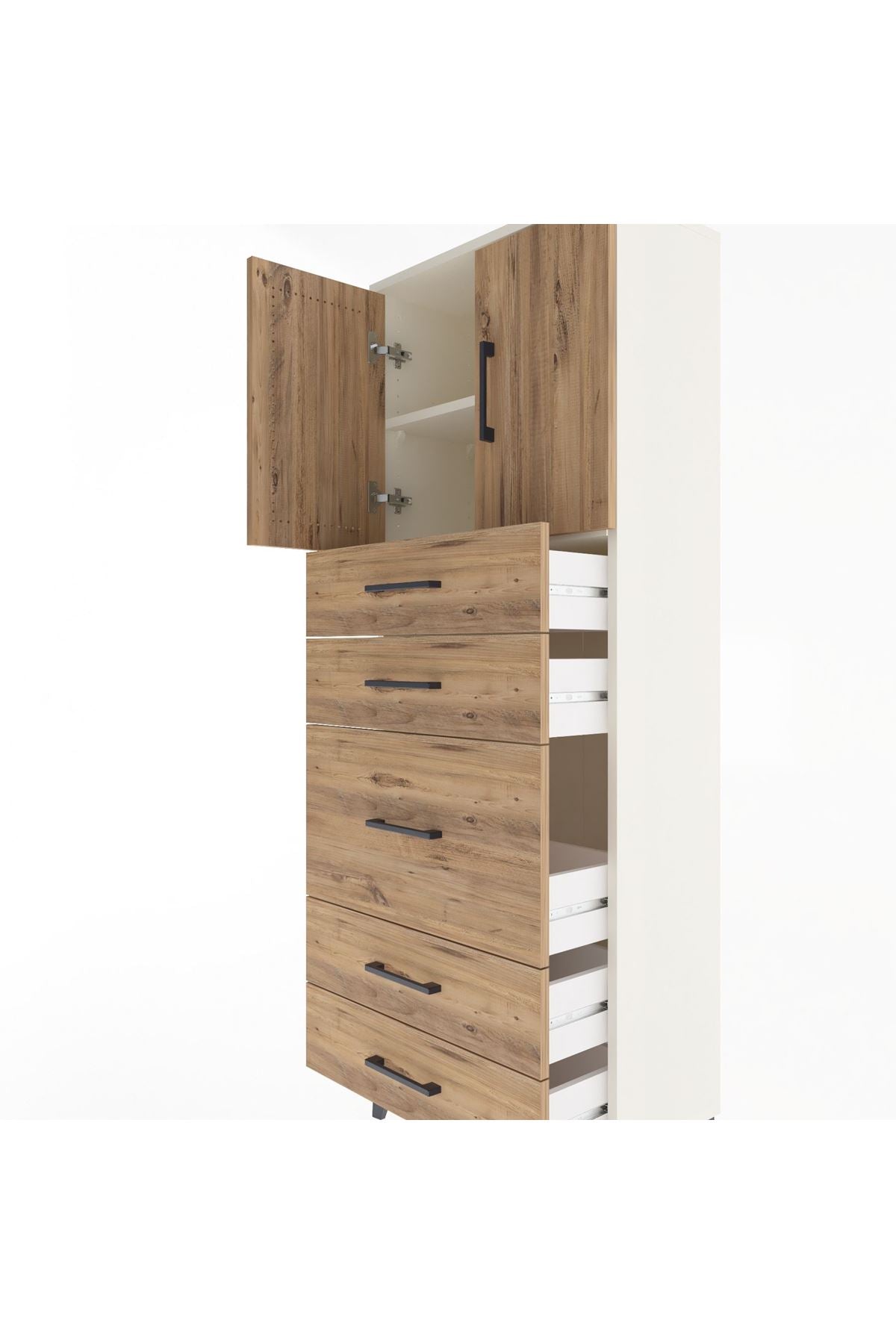 Arges Dolap 2 Raflı 5 Çekmeceli 2 Kapaklı 60x30x163 Aytaşı-Çam