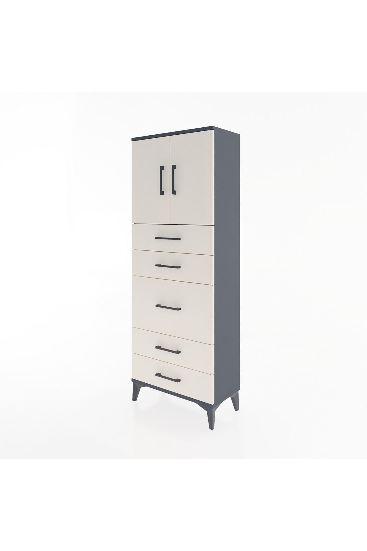 Arges Dolap 2 Raflı 5 Çekmeceli 2 Kapaklı 60x30x163 Antrasit-Aytaşı