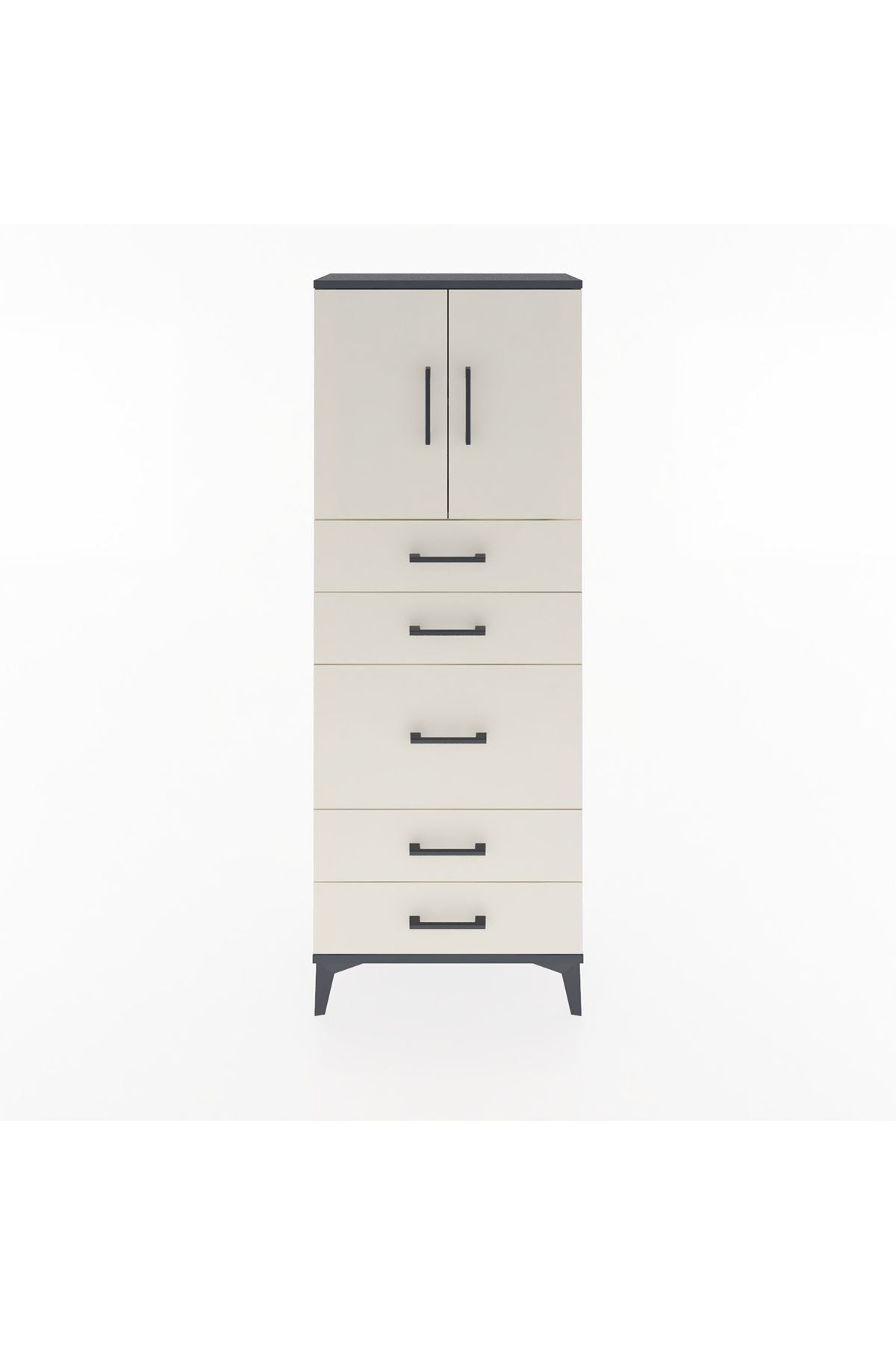 Arges Dolap 2 Raflı 5 Çekmeceli 2 Kapaklı 60x30x163 Antrasit-Aytaşı